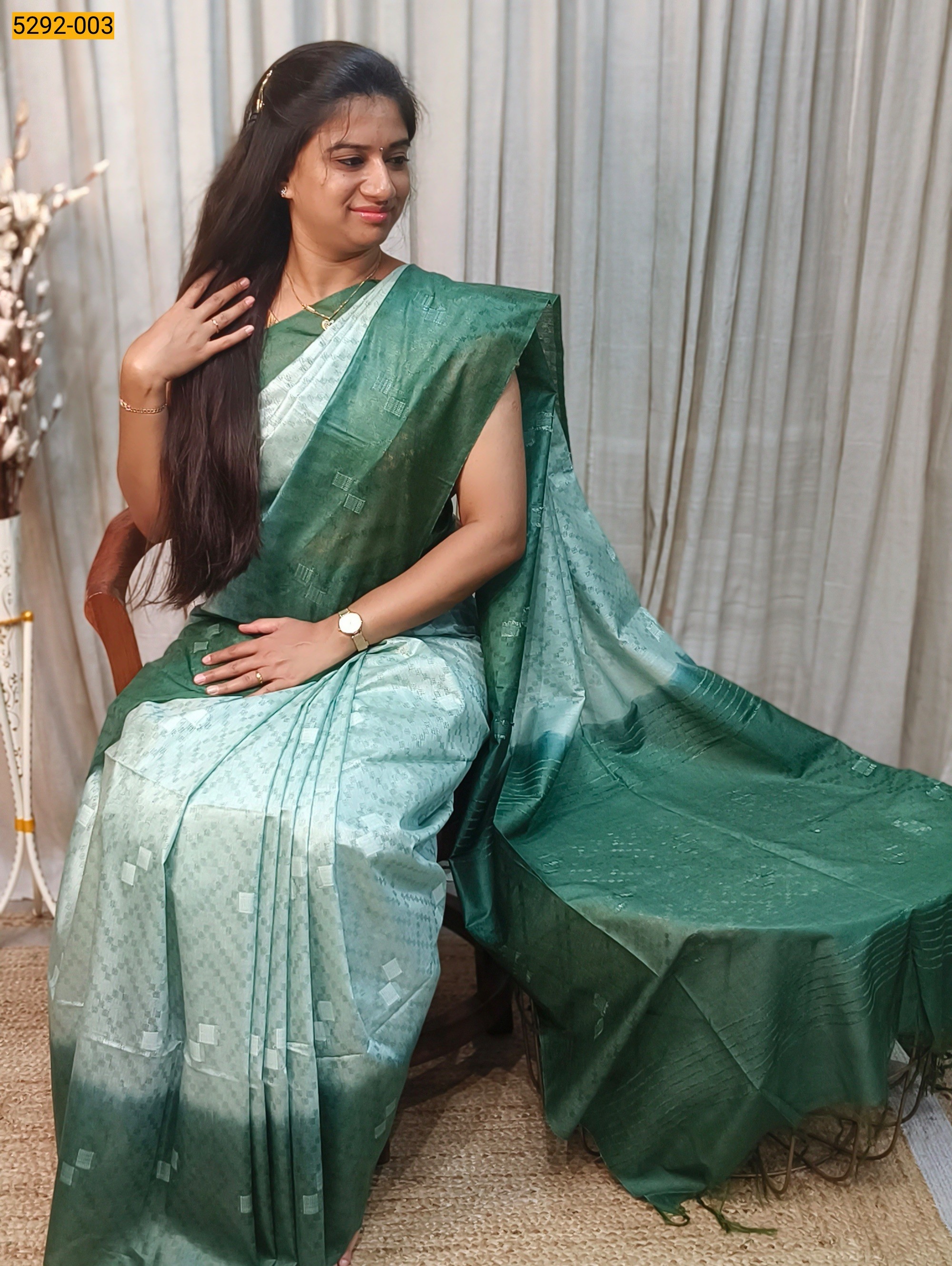  Green Linen Katan Silk Saree