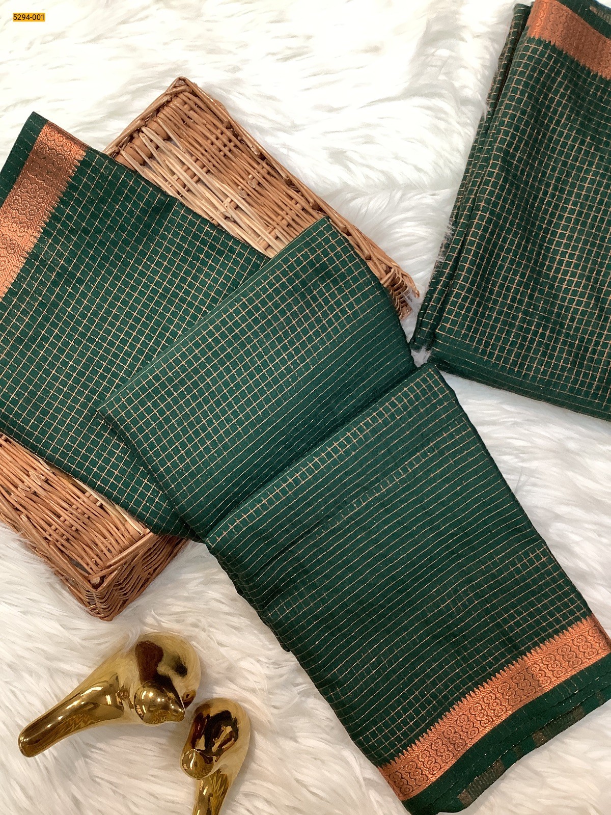 Green Fancy Mysore Crepe Silk Checked Saree