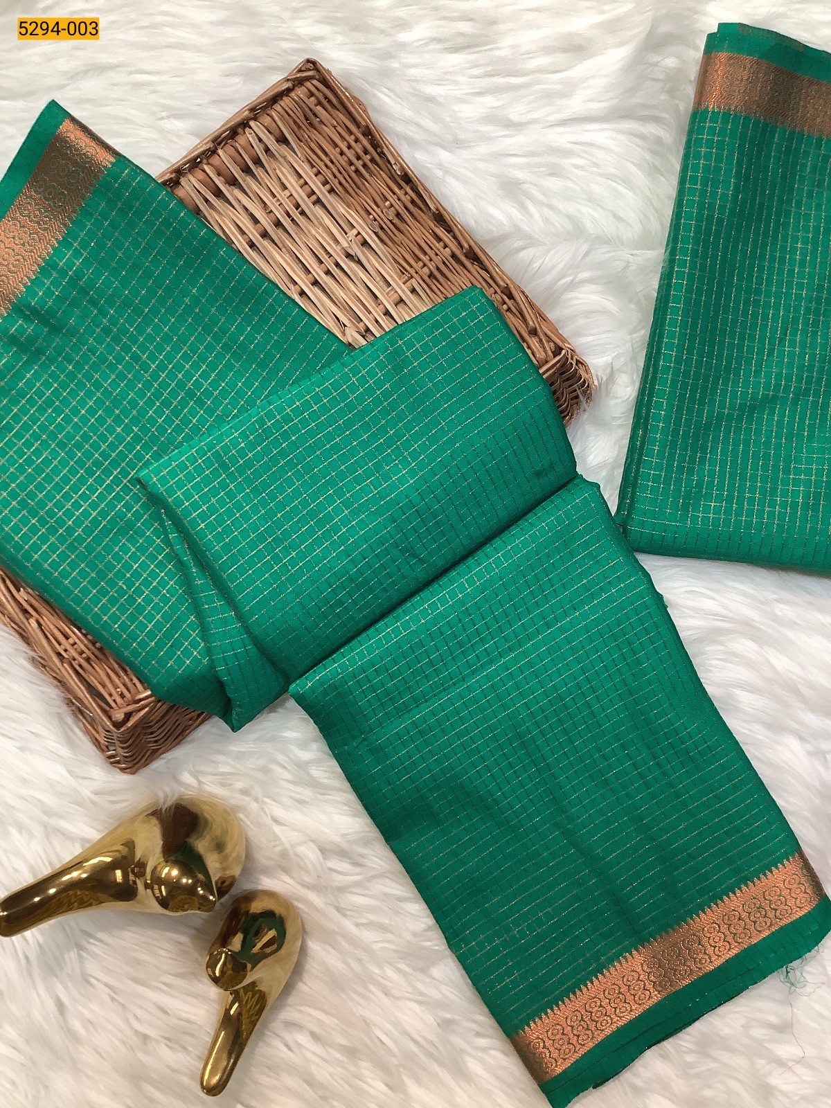 Green Fancy Mysore Crepe Silk Checked Saree