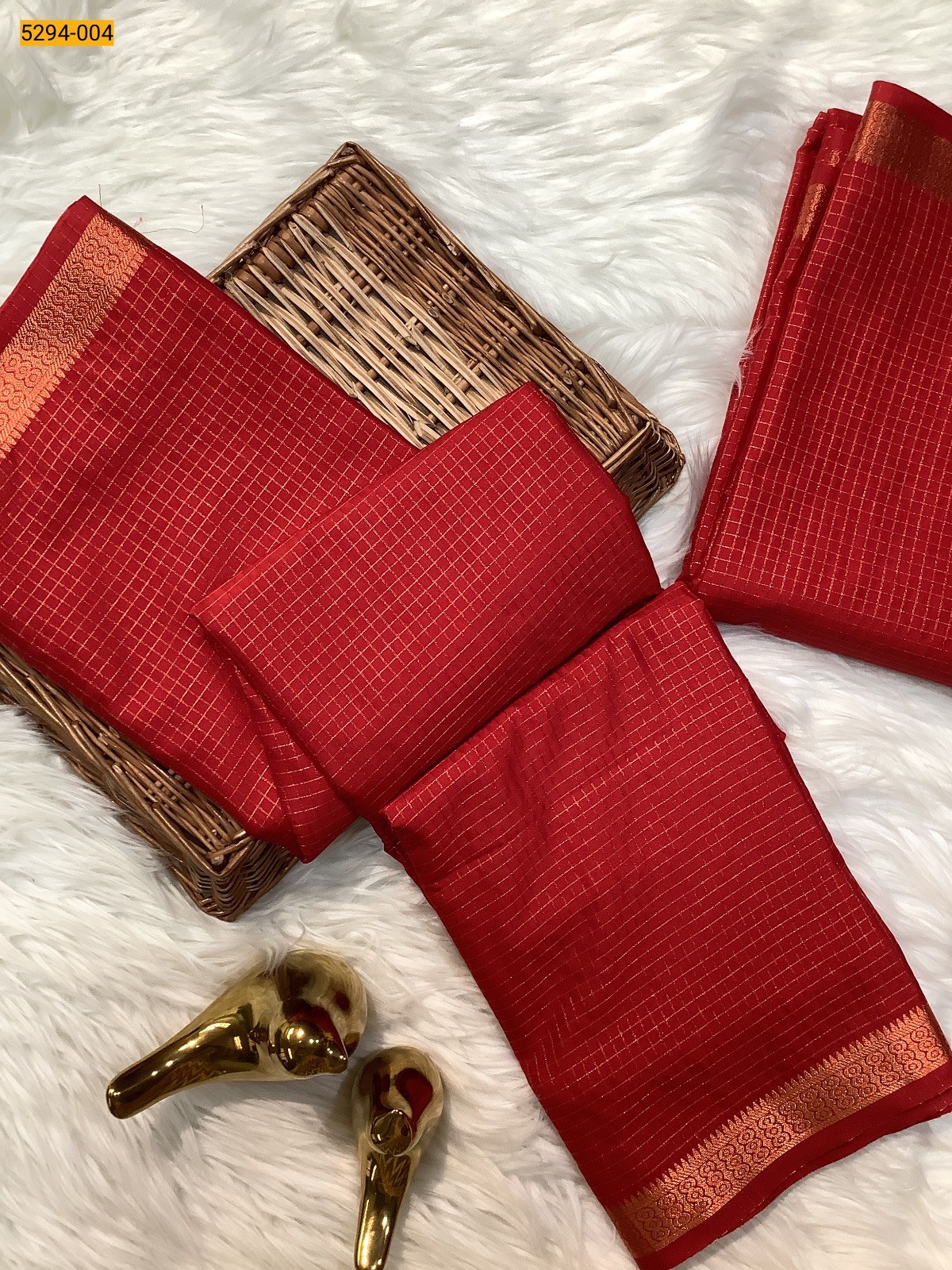 Red Fancy Mysore Crepe Silk Checked Saree