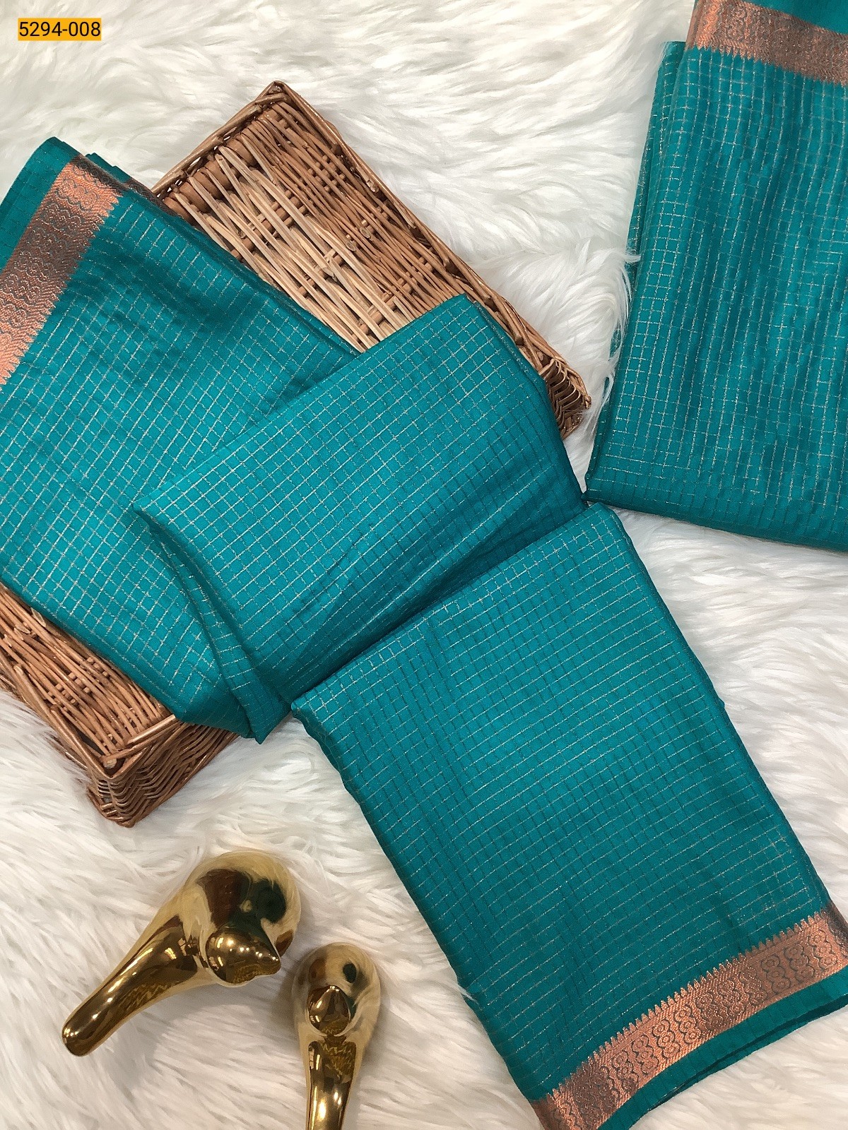 Green Fancy Mysore Crepe Silk Checked Saree