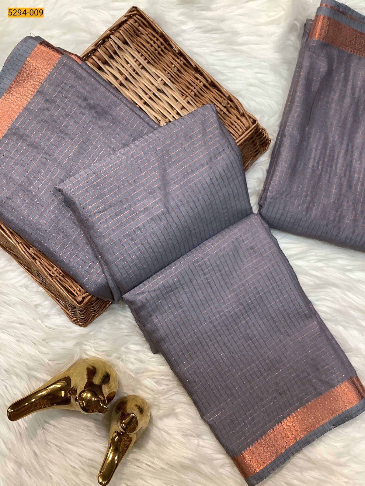 Gray Fancy Mysore Crepe Silk Checked Saree