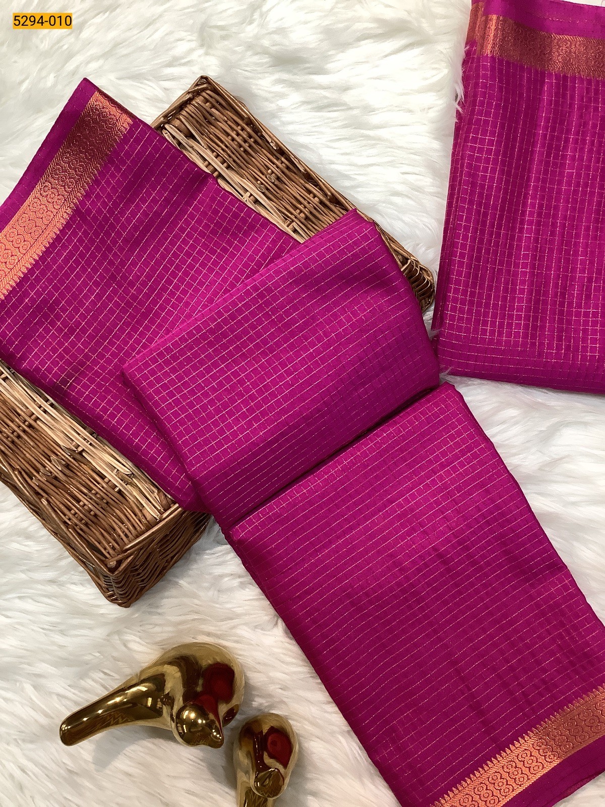 Pink Fancy Mysore Crepe Silk Checked Saree