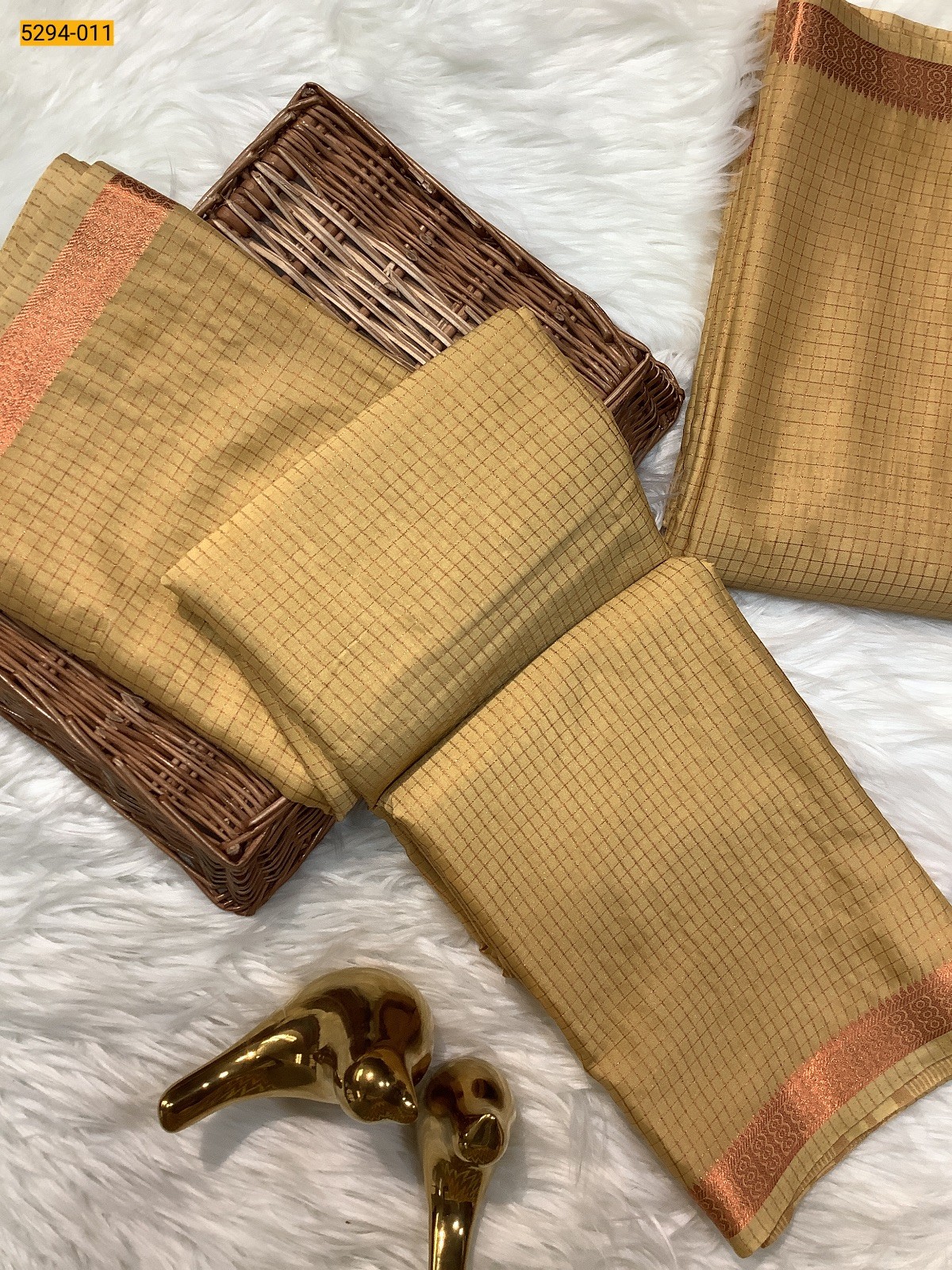 Sandal Fancy Mysore Crepe Silk Checked Saree