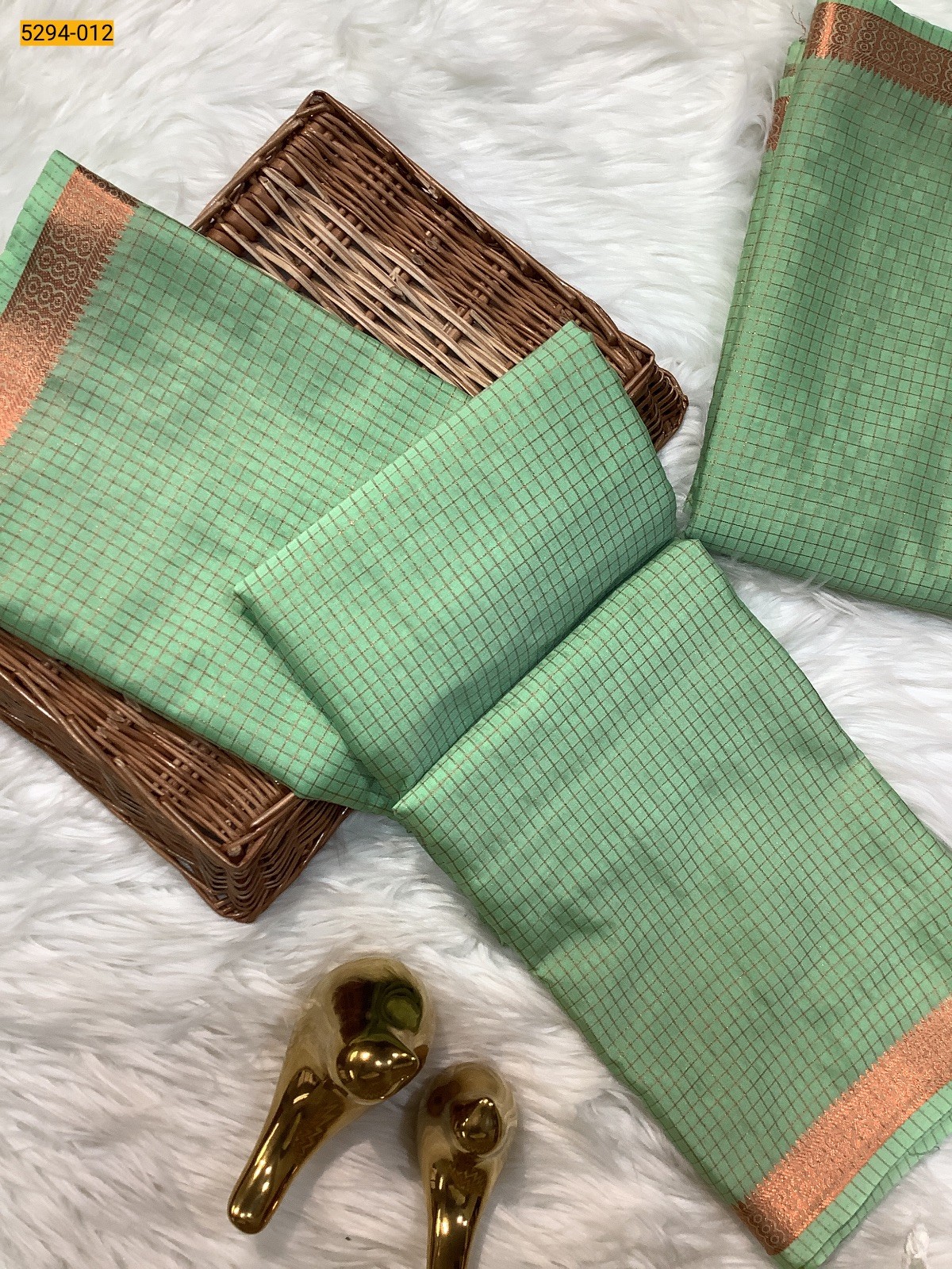 Light Green Fancy Mysore Crepe Silk Checked Saree