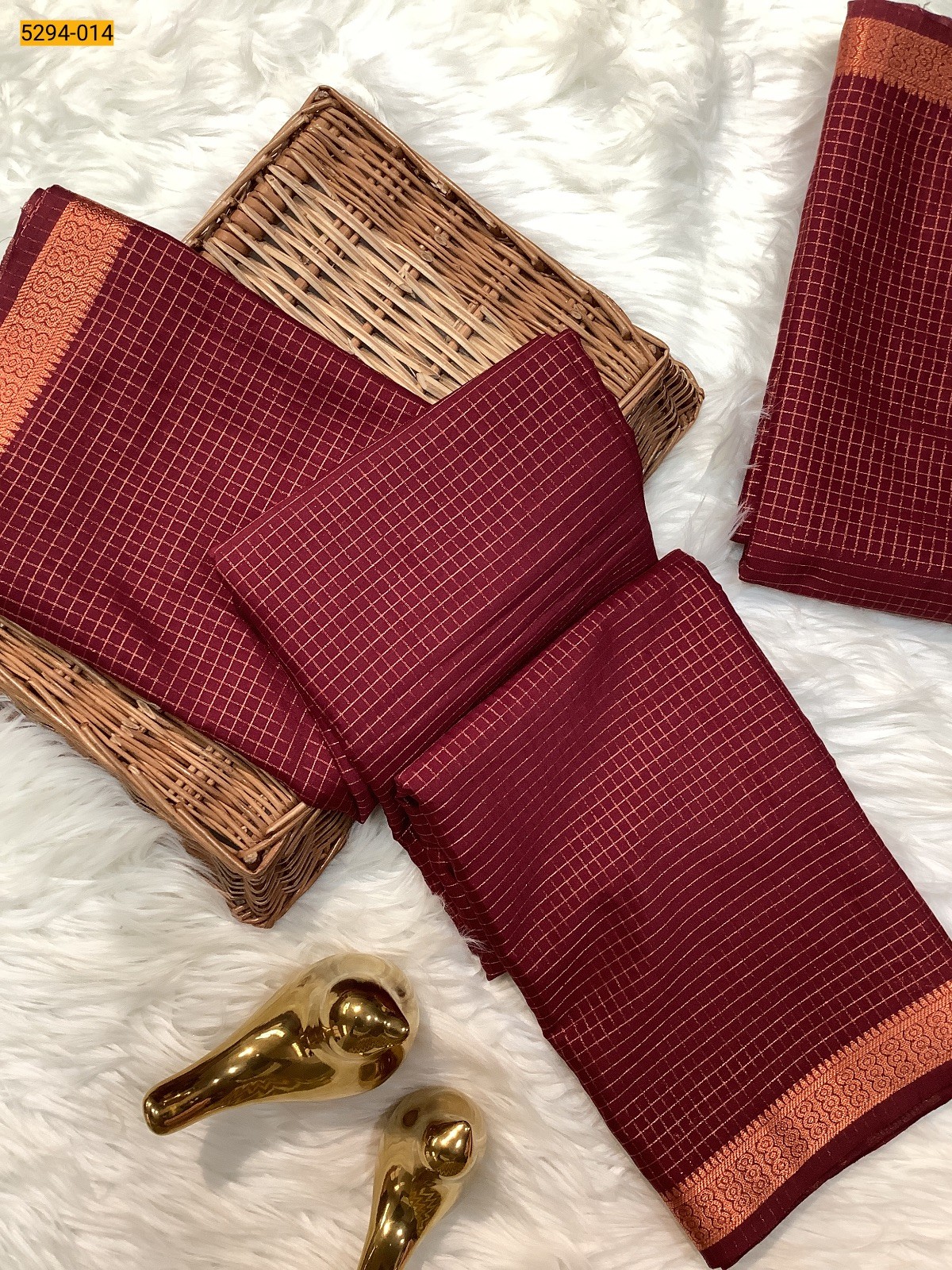 Brown Fancy Mysore Crepe Silk Checked Saree