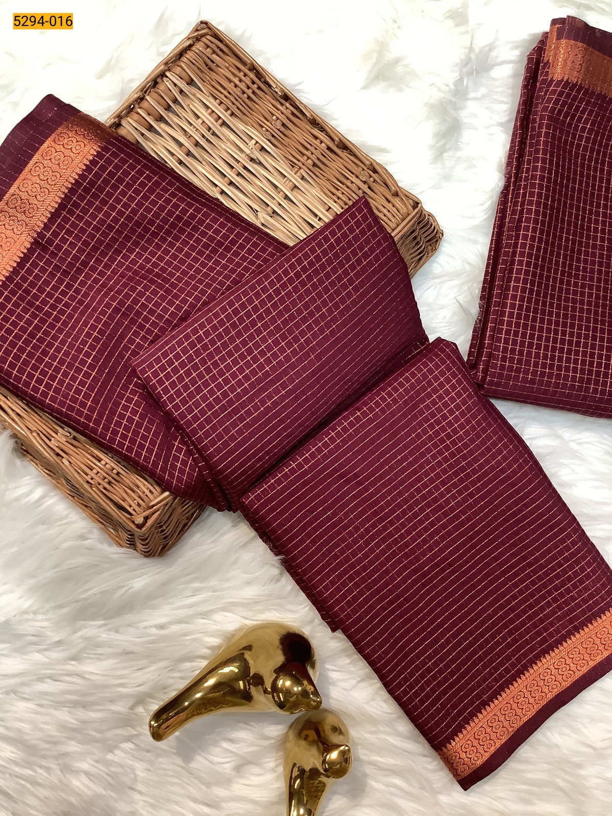 Maroon Fancy Mysore Crepe Silk Checked Saree