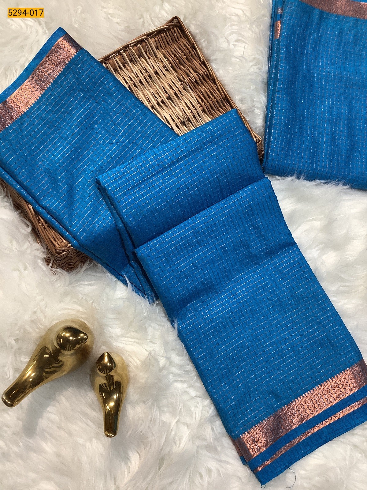 Blue Fancy Mysore Crepe Silk Checked Saree