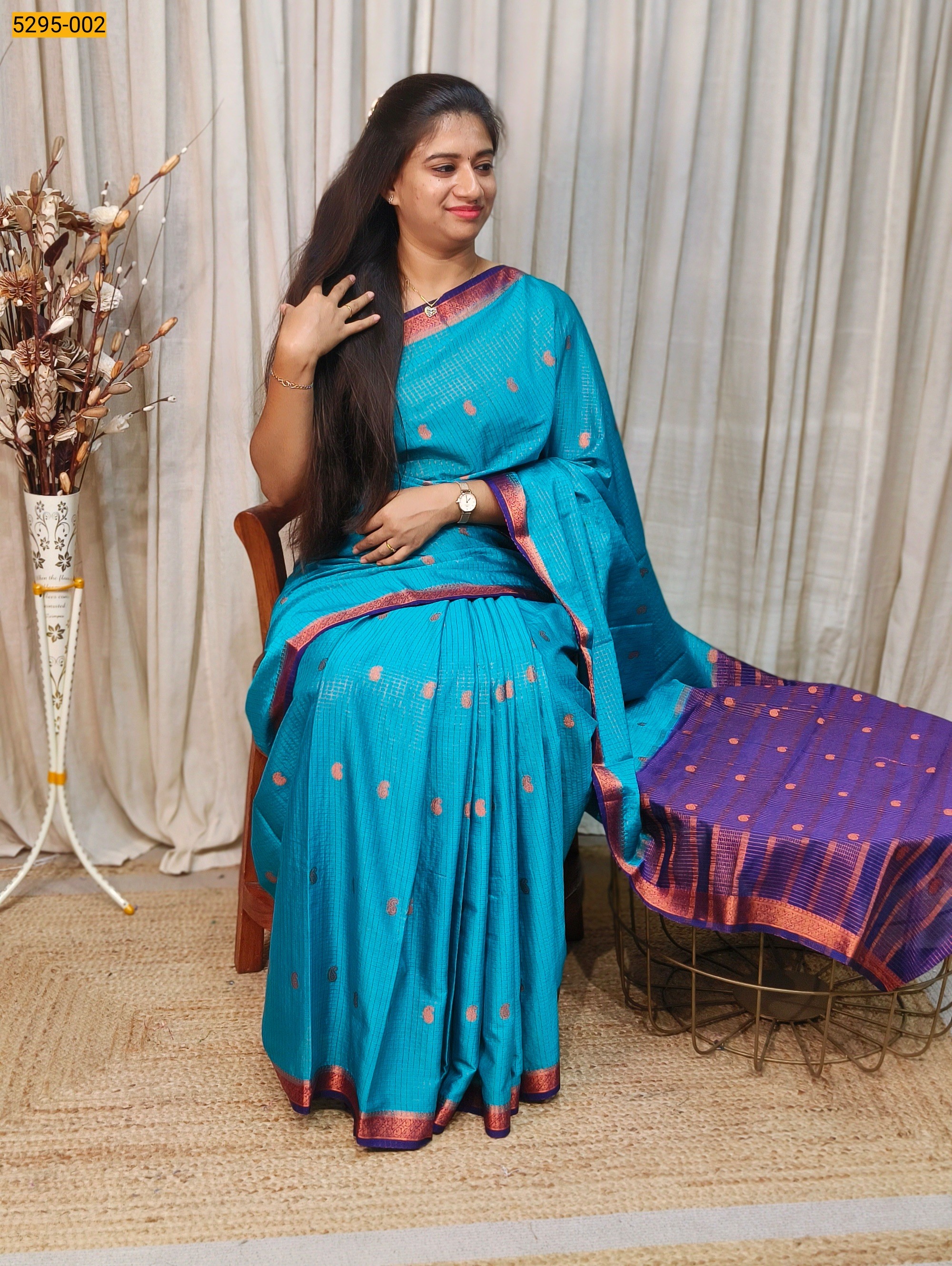 Blue Fancy Mysore Crepe Silk Checked Butta Saree