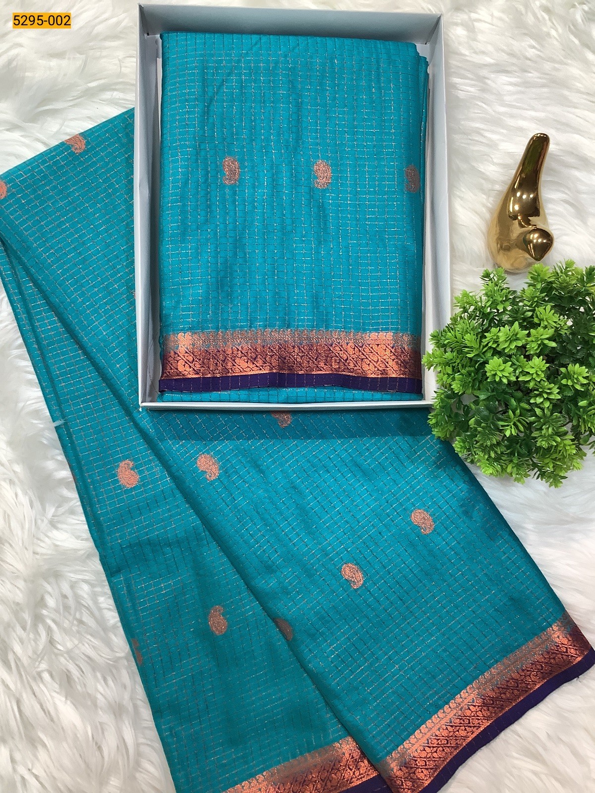 Blue Fancy Mysore Crepe Silk Checked Butta Saree