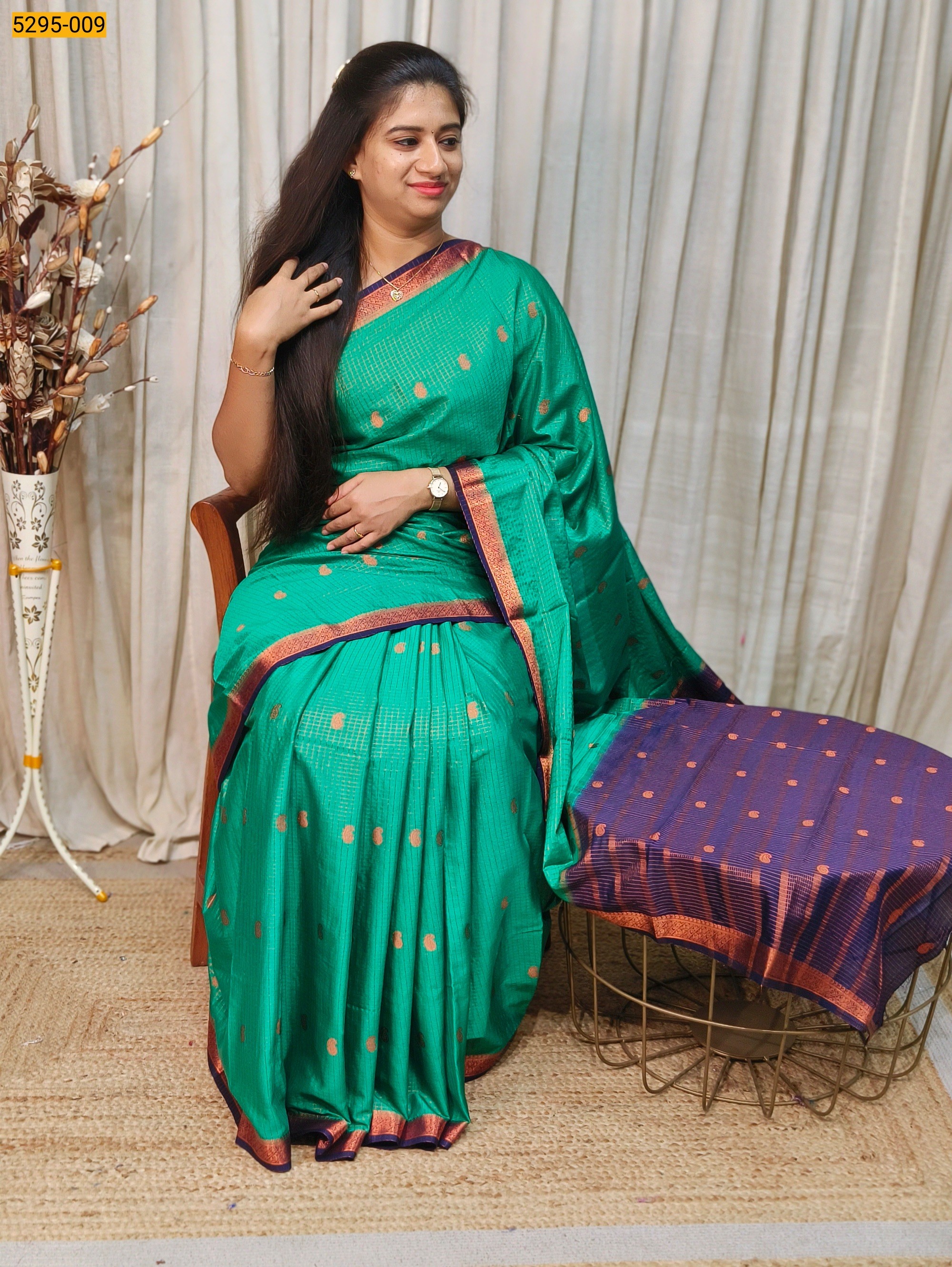 Green Fancy Mysore Crepe Silk Checked Butta Saree