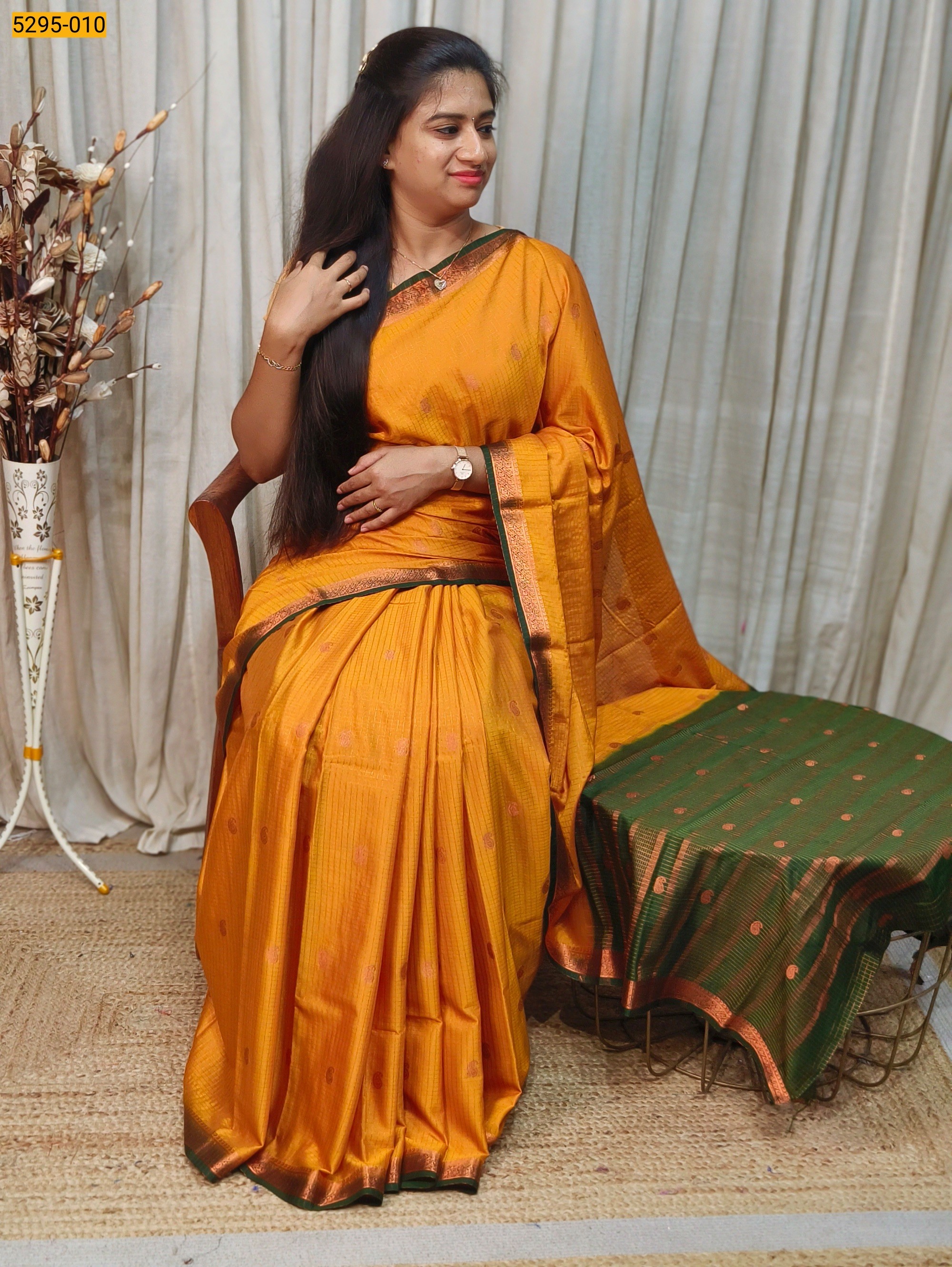 Yellow Fancy Mysore Crepe Silk Checked Butta Saree