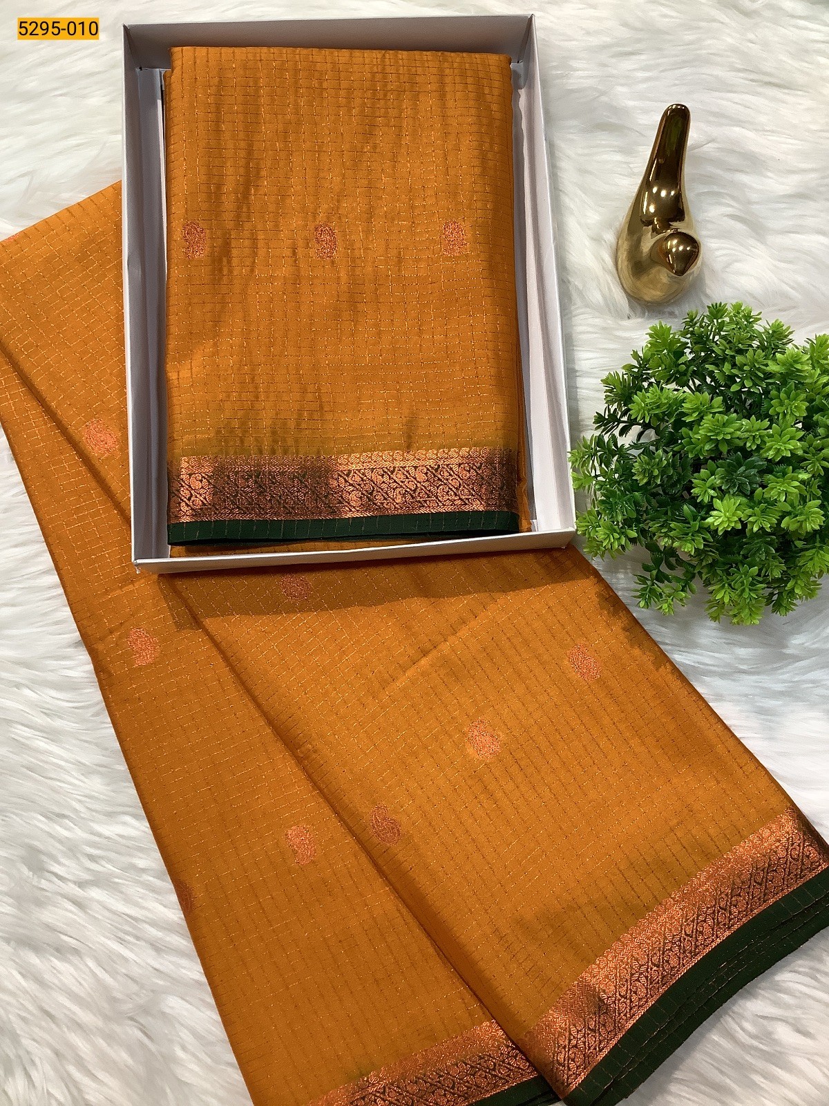 Yellow Fancy Mysore Crepe Silk Checked Butta Saree