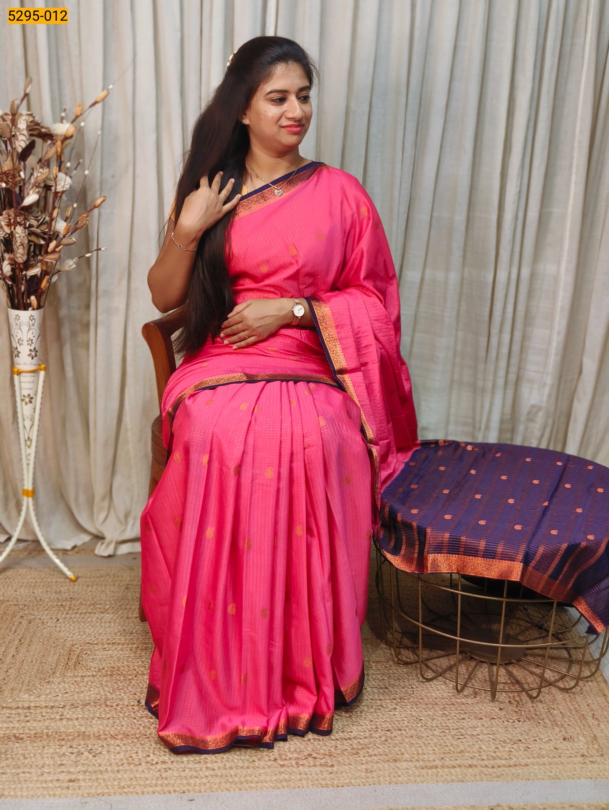 Rose Fancy Mysore Crepe Silk Checked Butta Saree