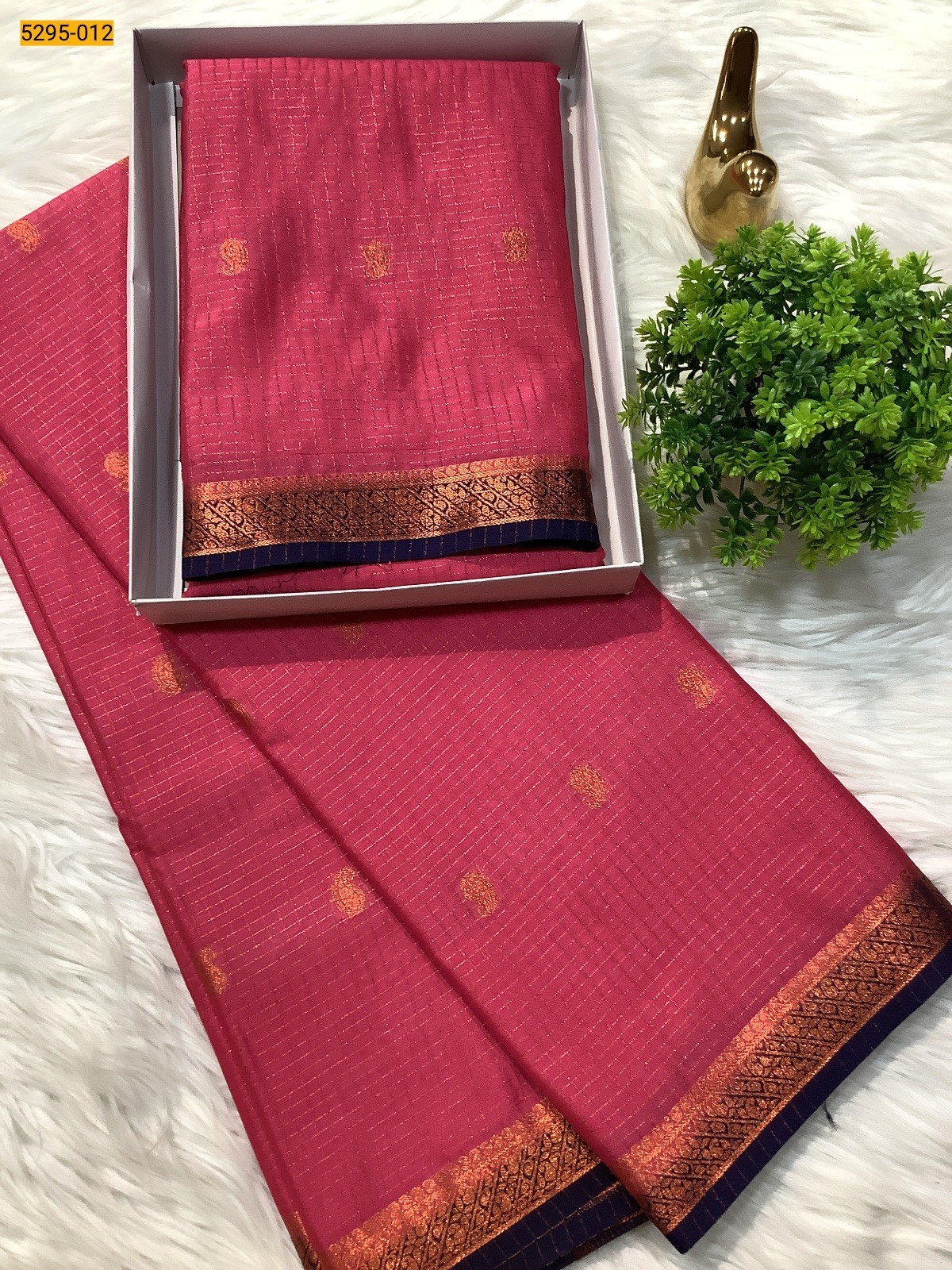 Rose Fancy Mysore Crepe Silk Checked Butta Saree