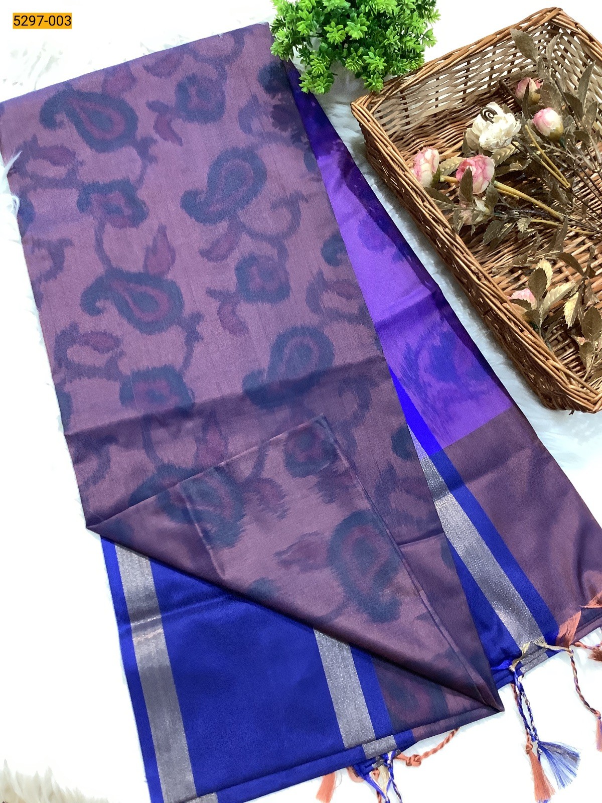 Blue Pochampally Ikkat Print Soft Silk Saree