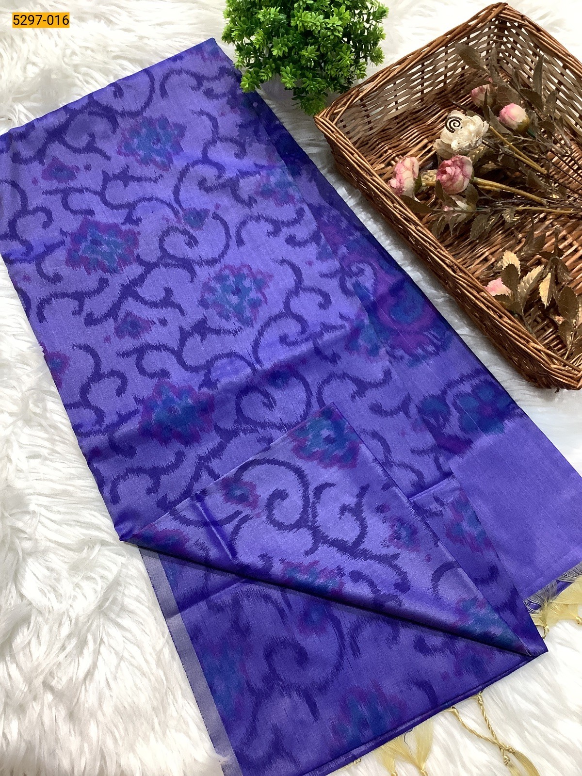 Blue Pochampally Ikkat Print Soft Silk Saree