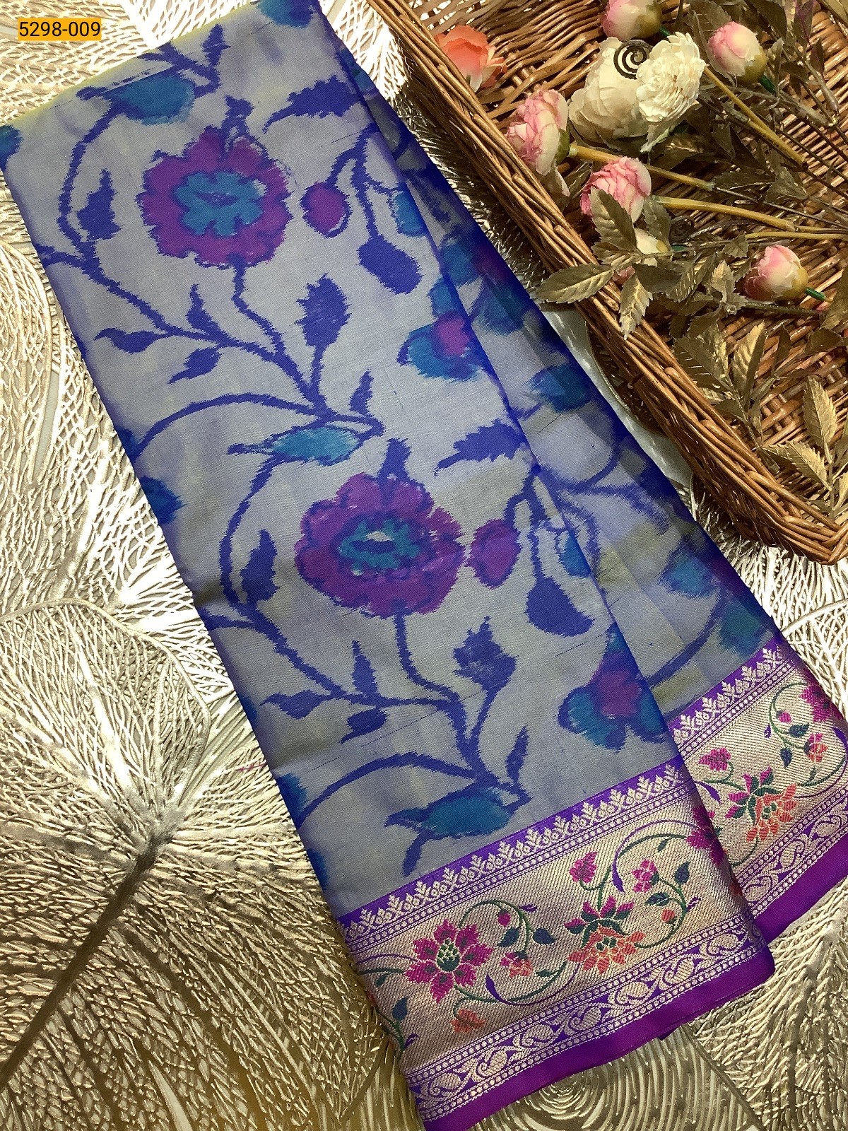 Blue Pochampally Ikkat Print Soft Silk Saree