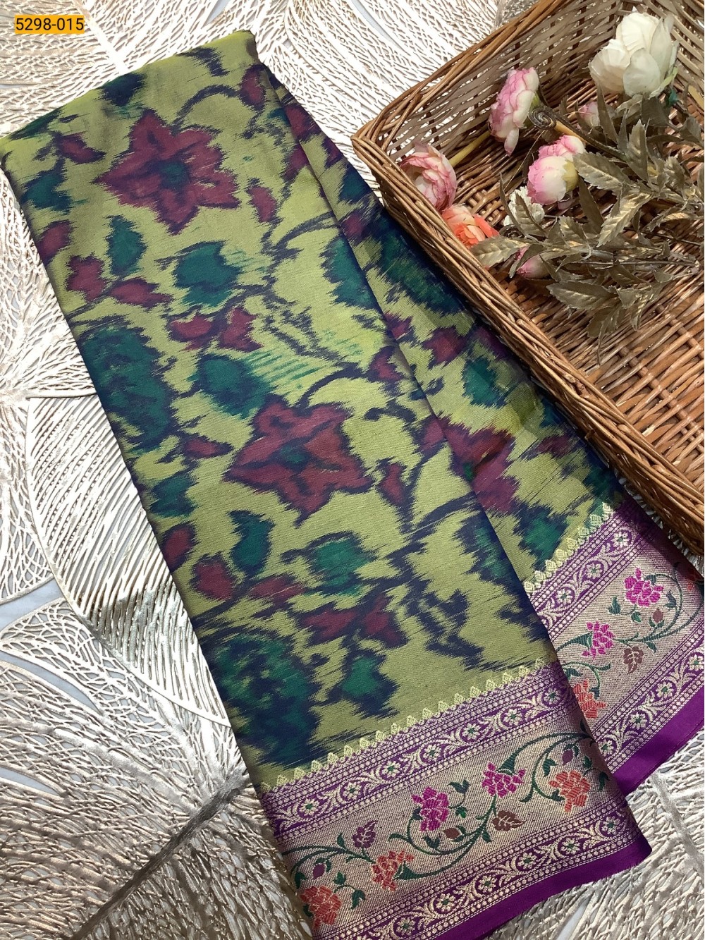 Green Pochampally Ikkat Print Soft Silk Saree