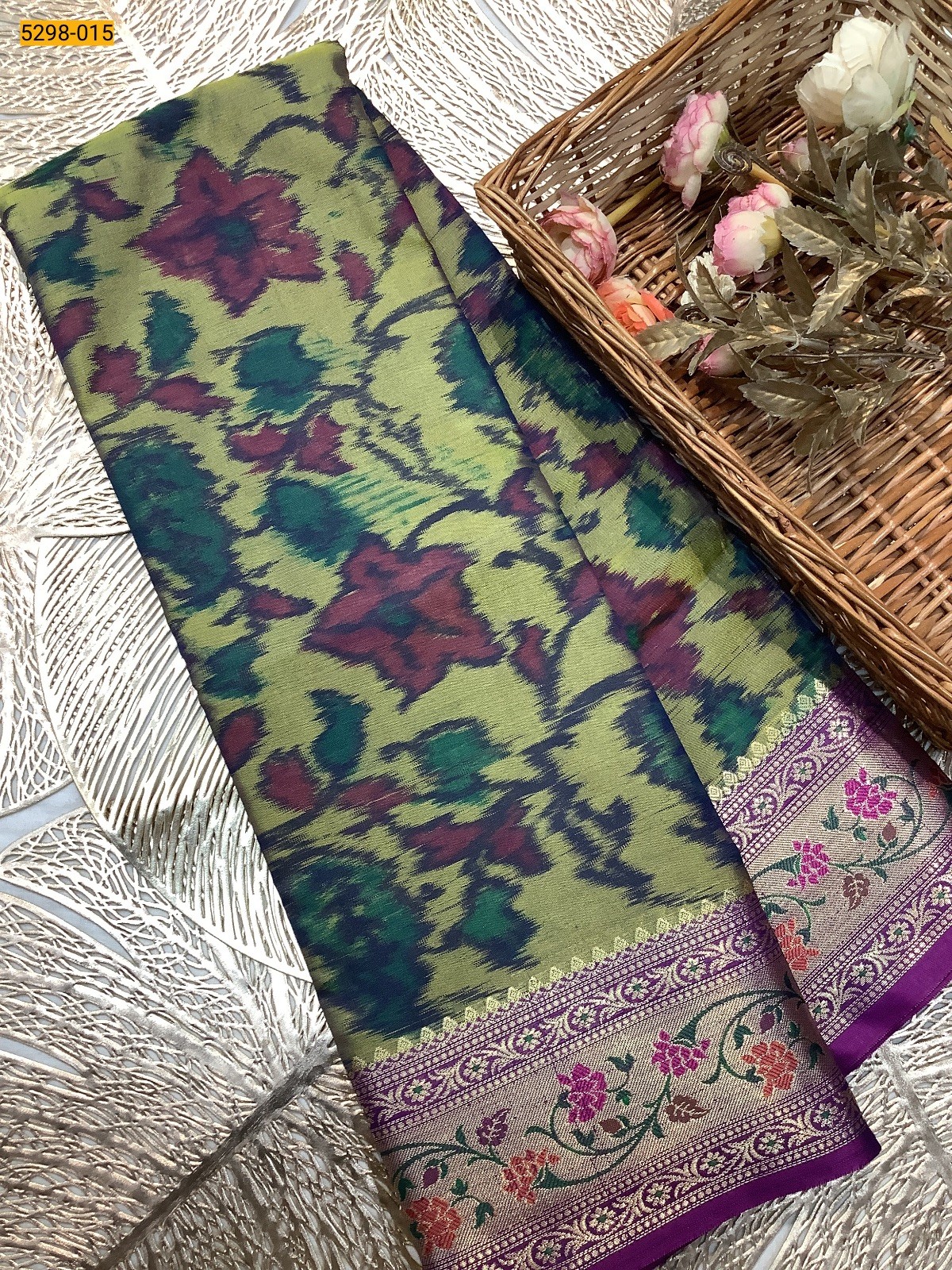 Green Pochampally Ikkat Print Soft Silk Saree