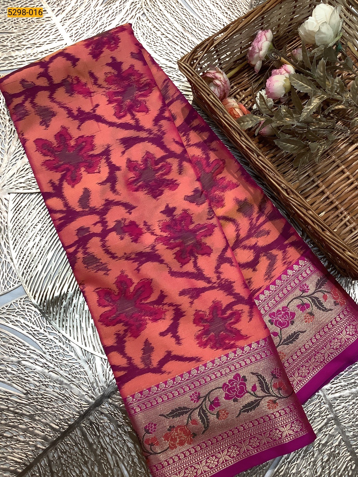Orange Pochampally Ikkat Print Soft Silk Saree
