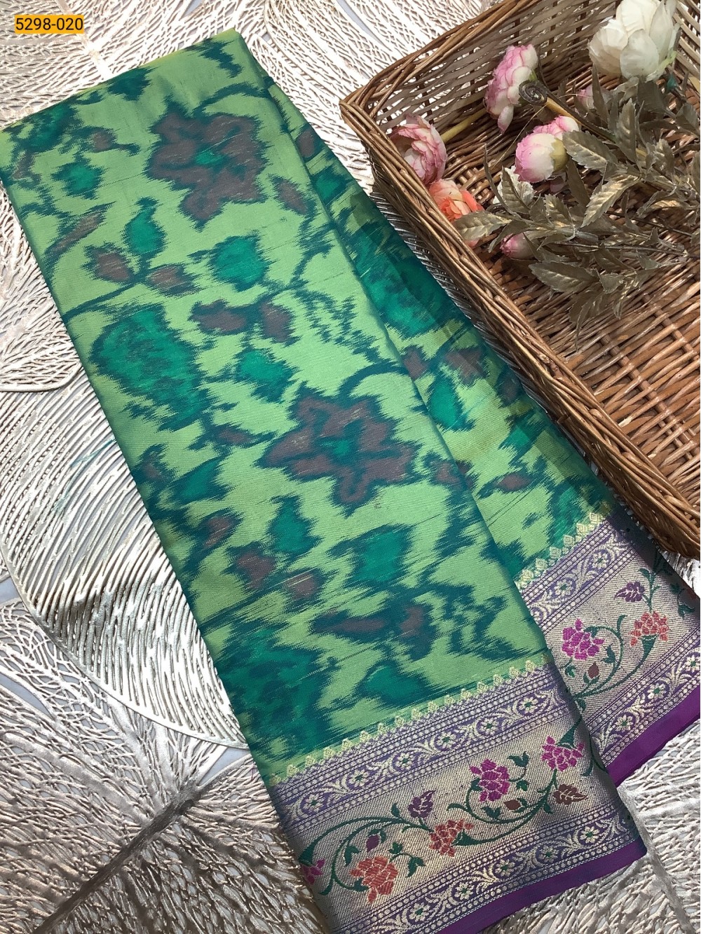 Green Pochampally Ikkat Print Soft Silk Saree