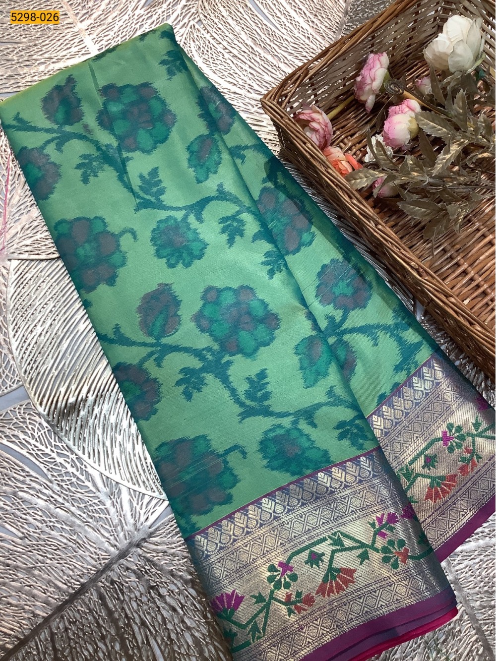 Green Pochampally Ikkat Print Soft Silk Saree