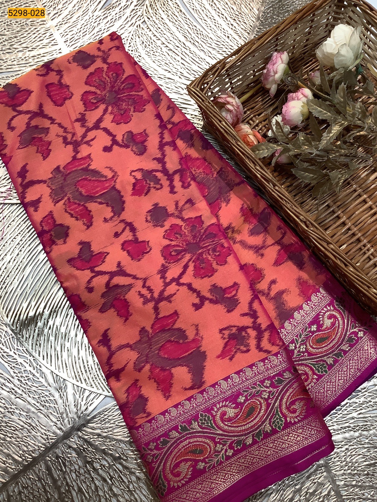 Orange Pochampally Ikkat Print Soft Silk Saree