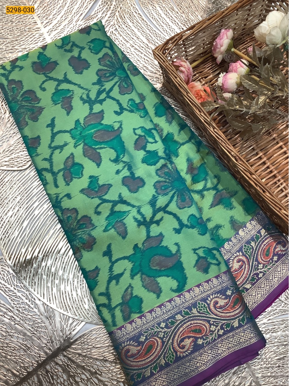 Green Pochampally Ikkat Print Soft Silk Saree