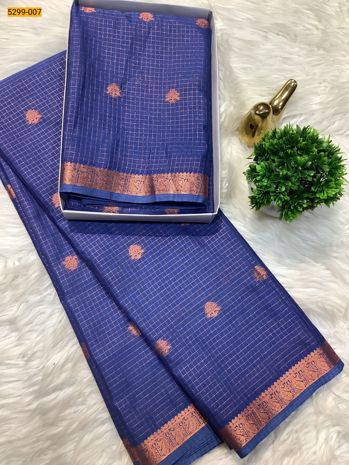 Blue Fancy Mysore Crepe Silk Checked Butta Saree