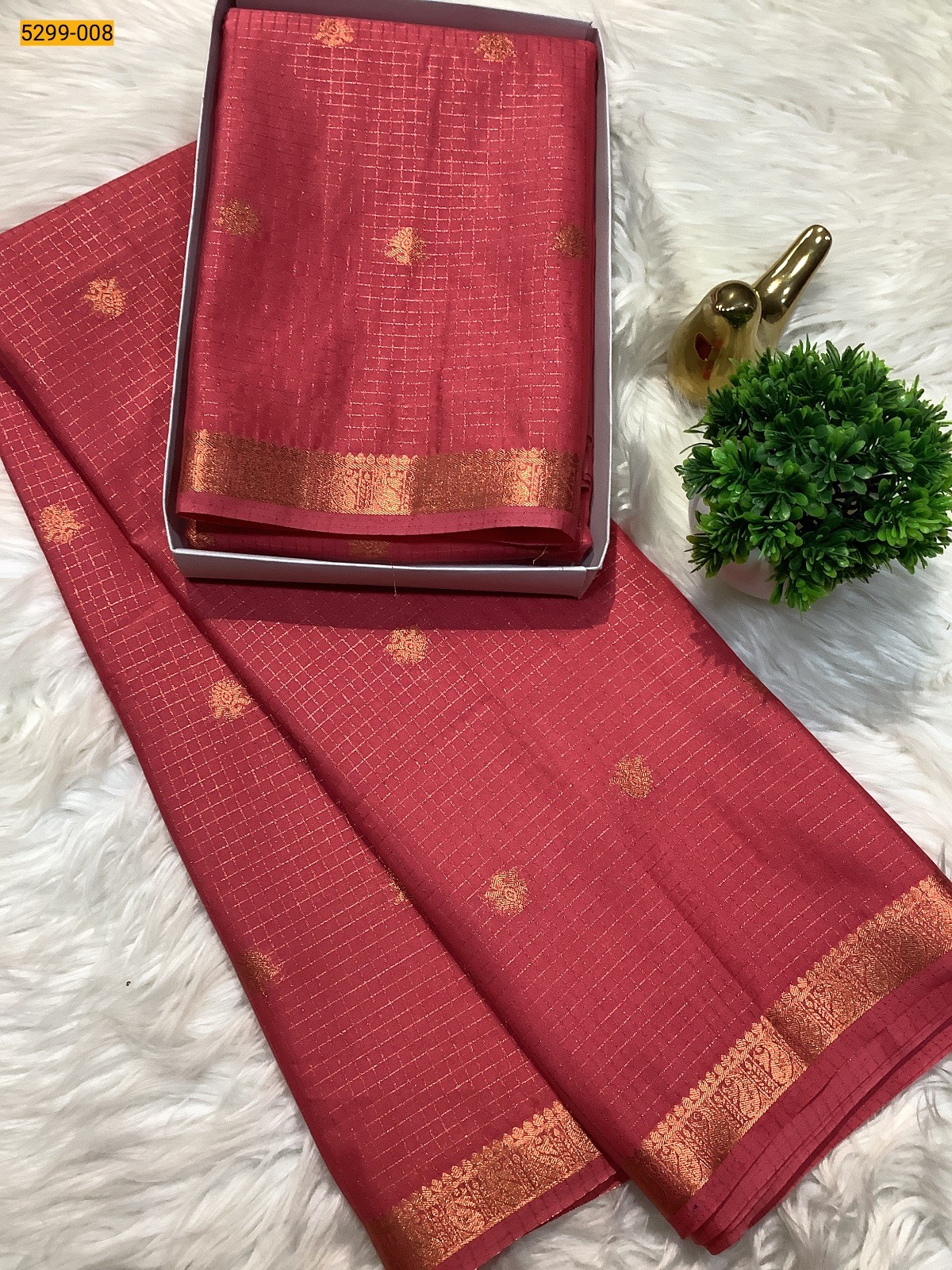 Pink Fancy Mysore Crepe Silk Checked Butta Saree