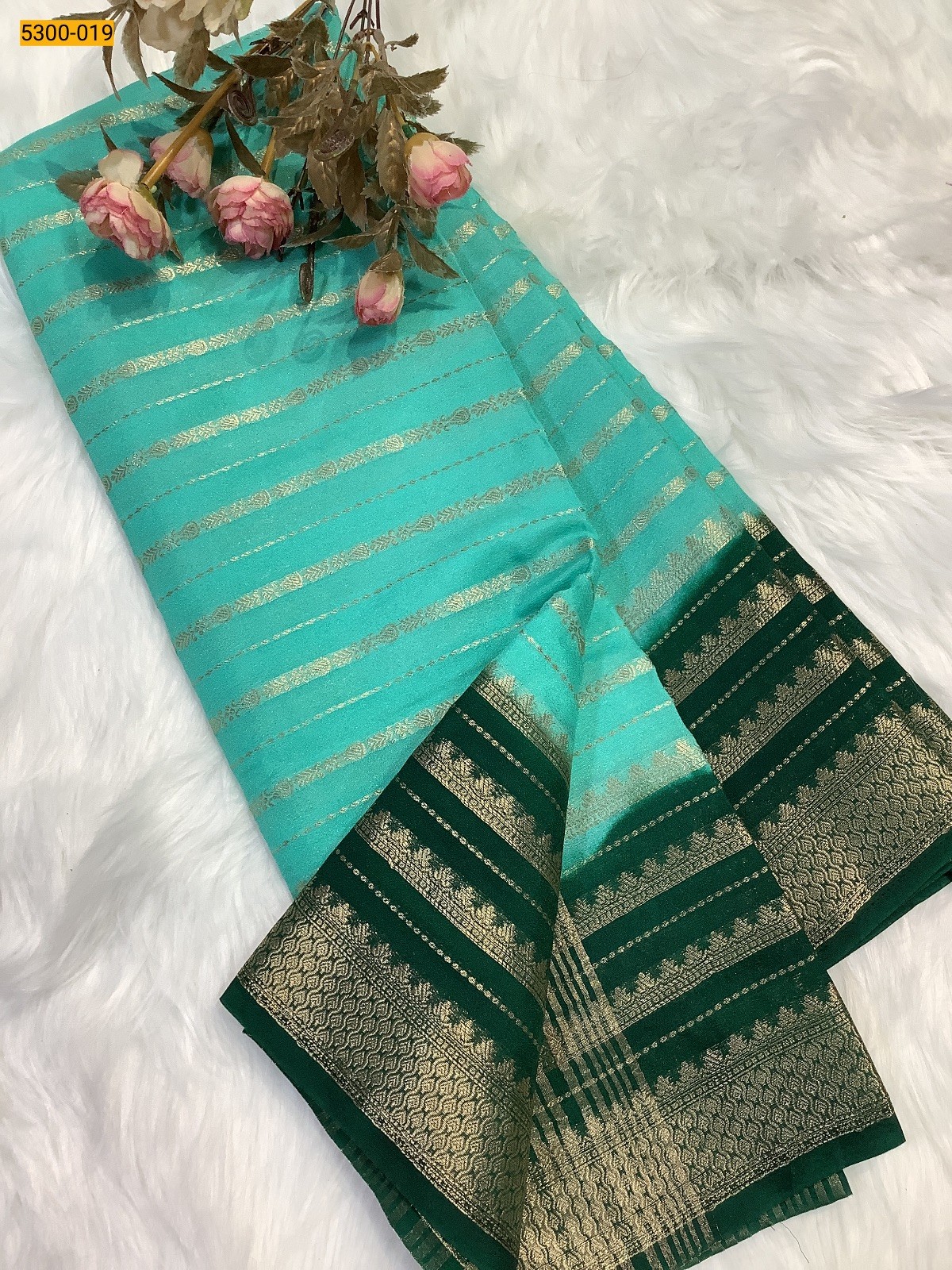 Sea Green Mysore Silk Saree