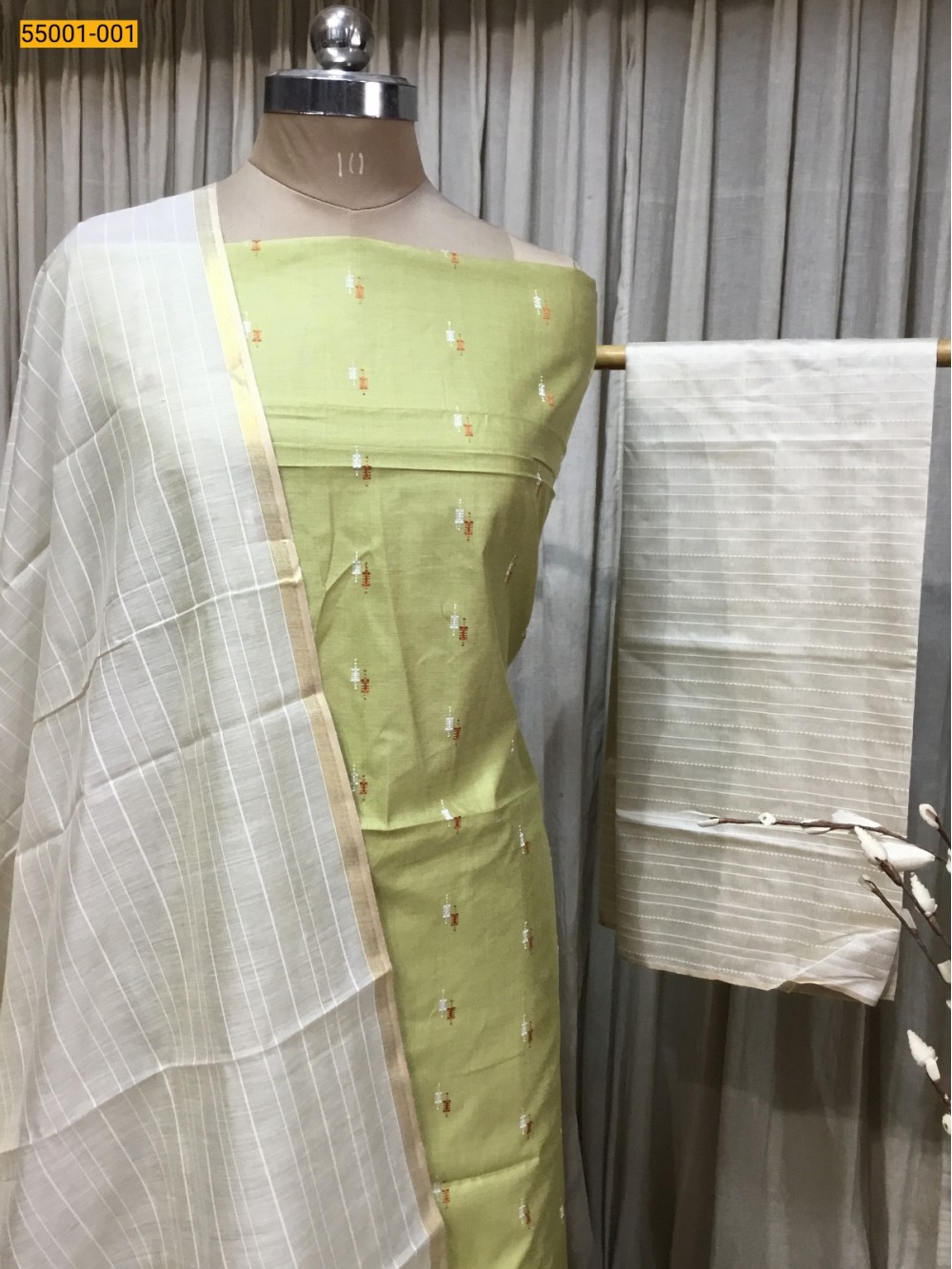 Green Handloom Chudithar Material