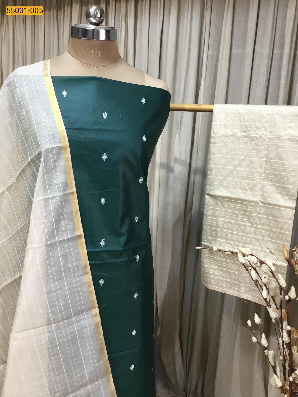 Green Handloom Chudithar Material