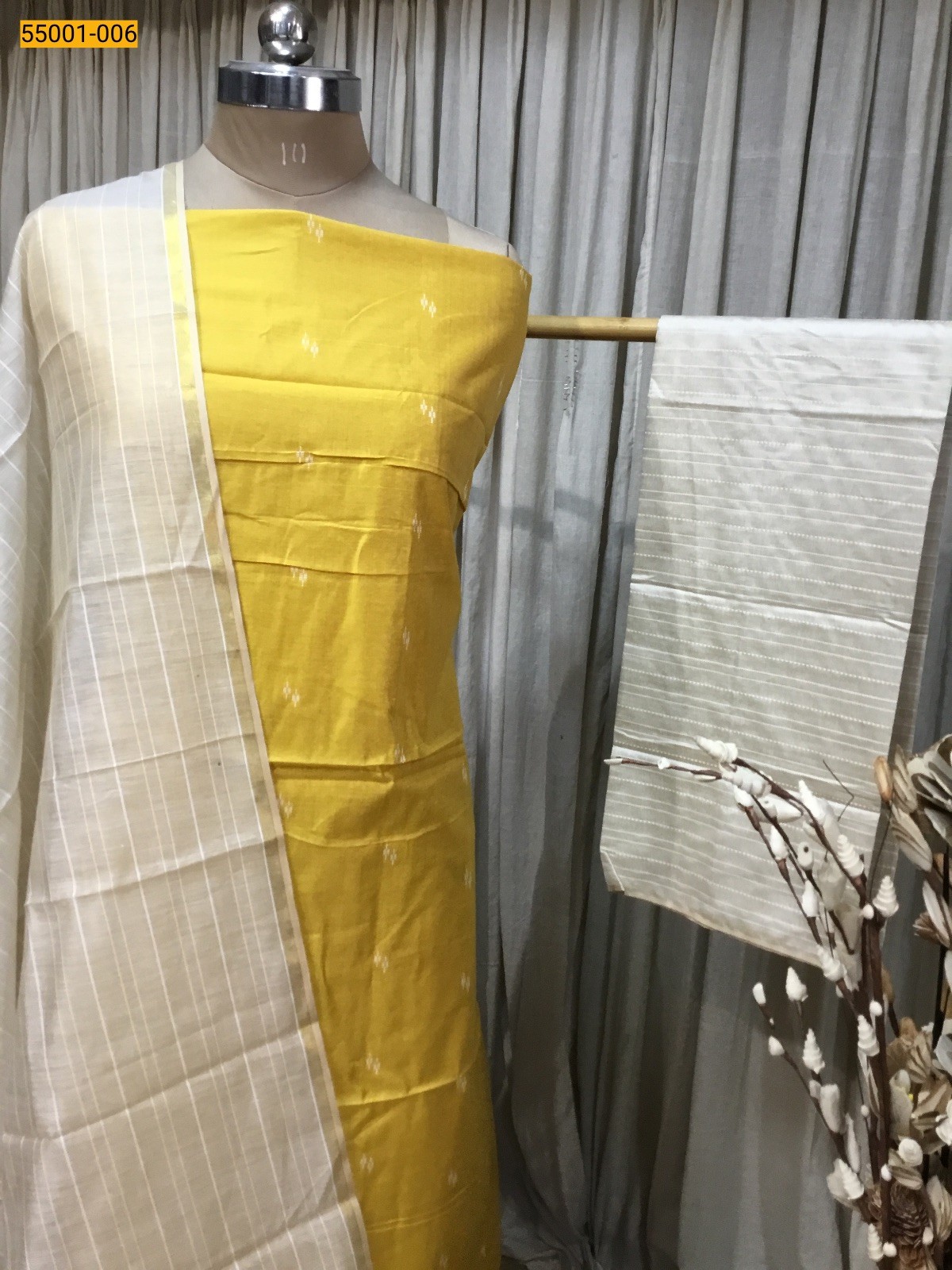 Yellow Handloom Chudithar Material