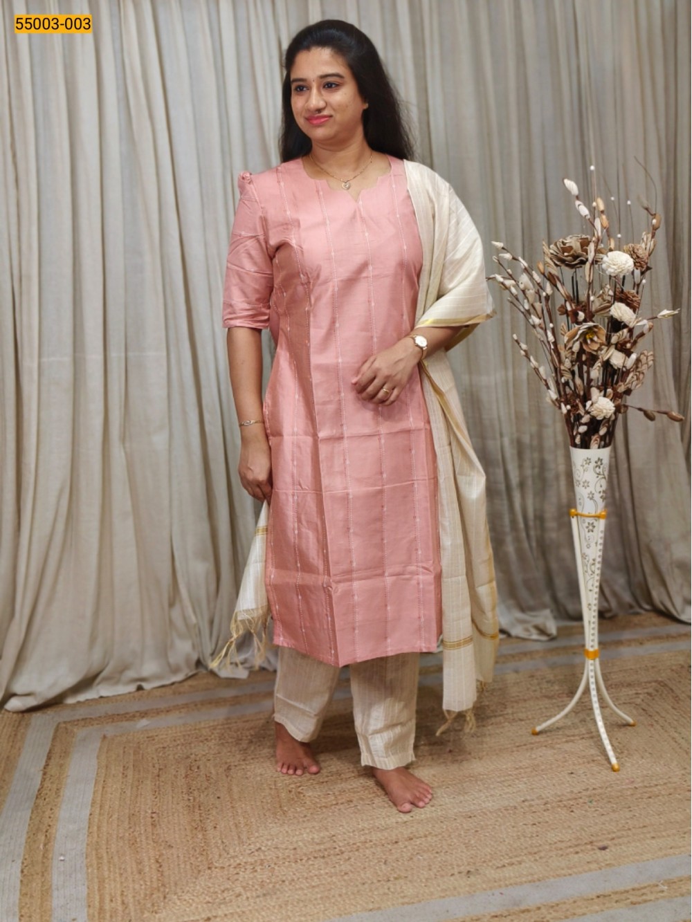 Rose Handloom Stiched Cotton 3 Piece Suit Set 