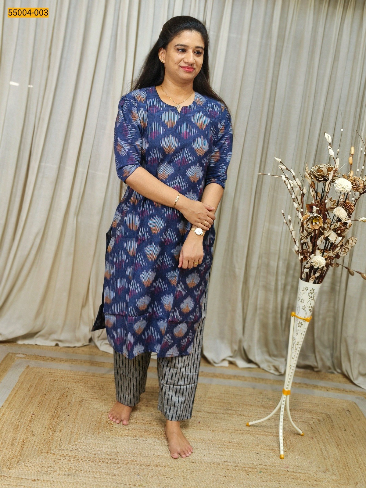 Blue Handloom Cotton Stiched Co-ord Set