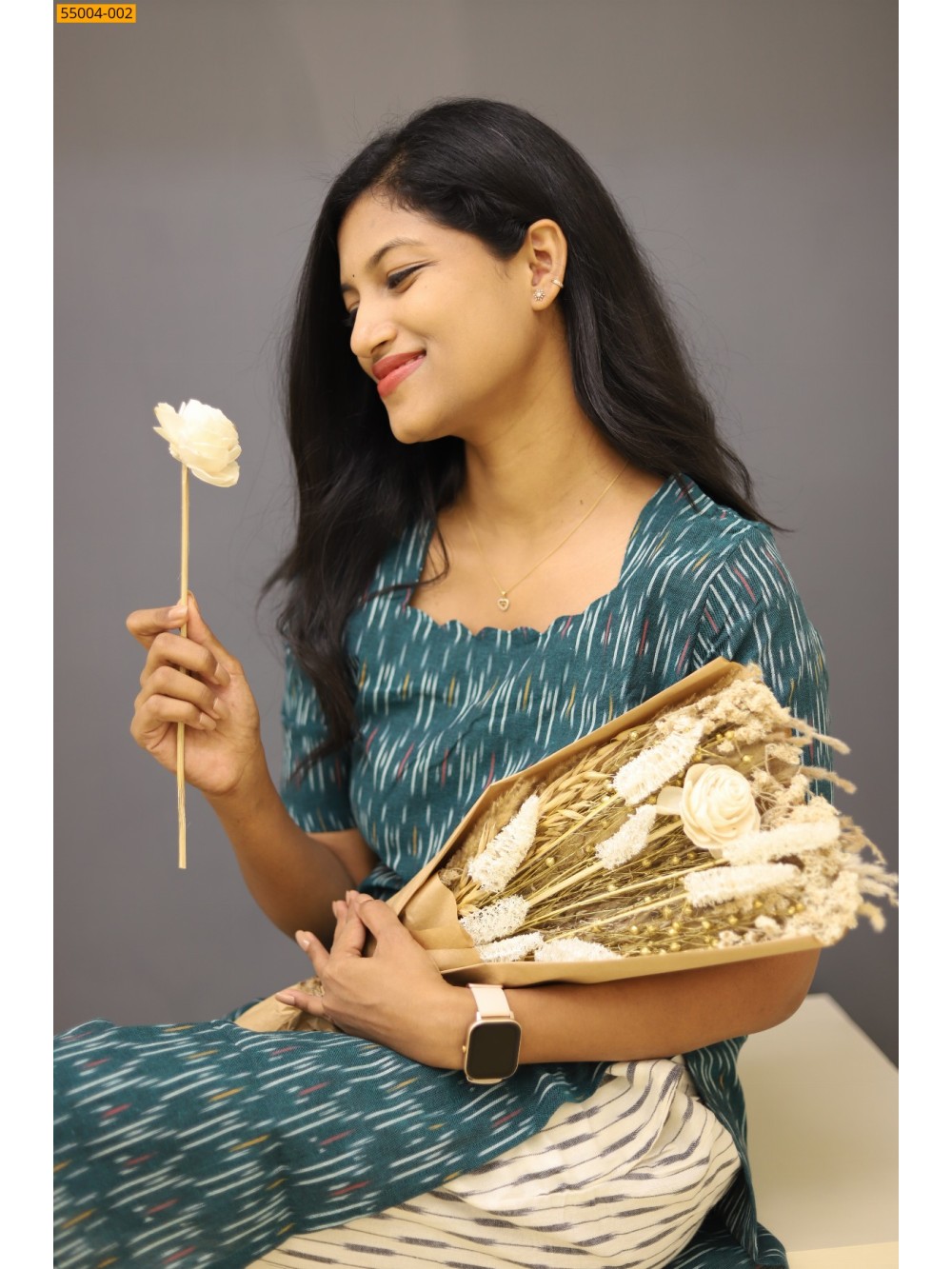 Green Handloom Ikkat Stiched Co-ord Set Green Handloom Ikkat Stiched Co-ord Set