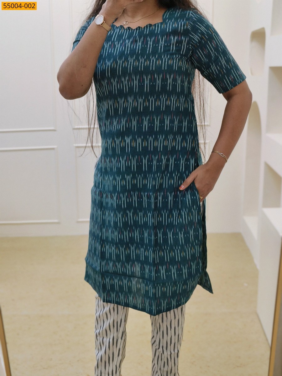 Green Handloom Ikkat Stiched Co-ord Set