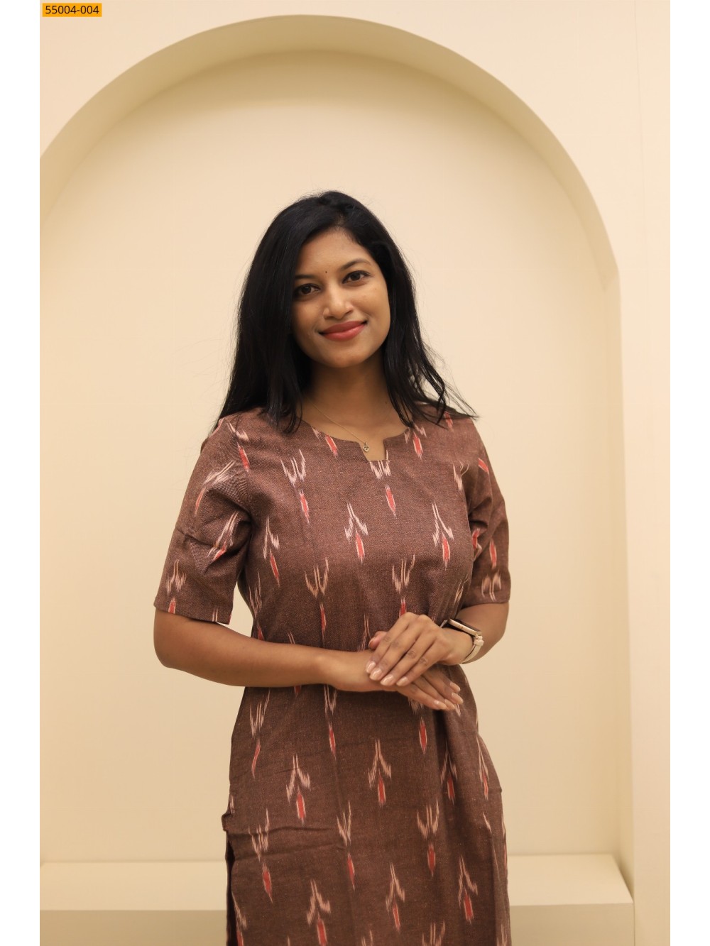 Brown Handloom Ikkat Stiched Co-ord Set Brown Handloom Ikkat Stiched Co-ord Set