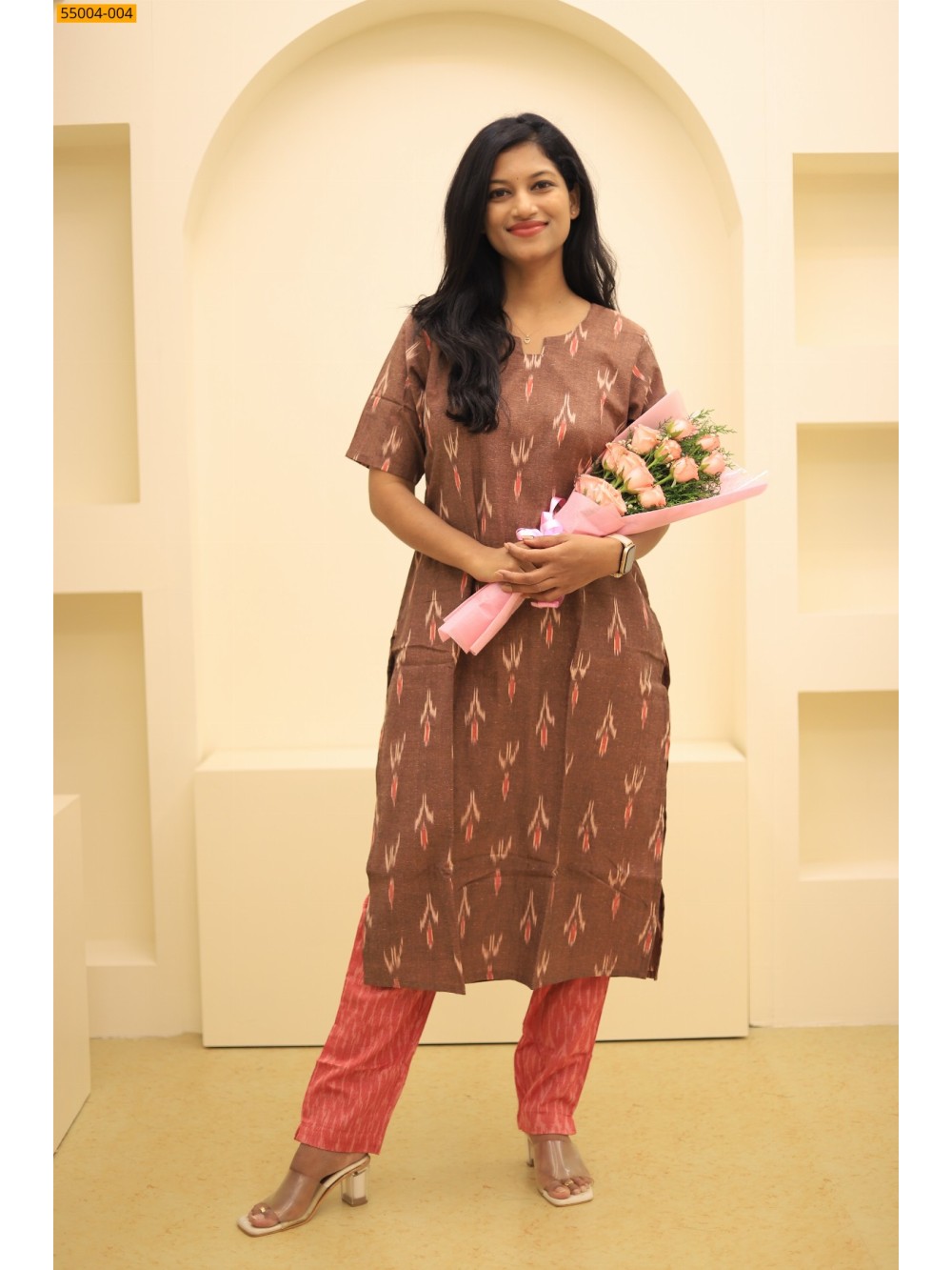 Brown Handloom Ikkat Stiched Co-ord Set Brown Handloom Ikkat Stiched Co-ord Set