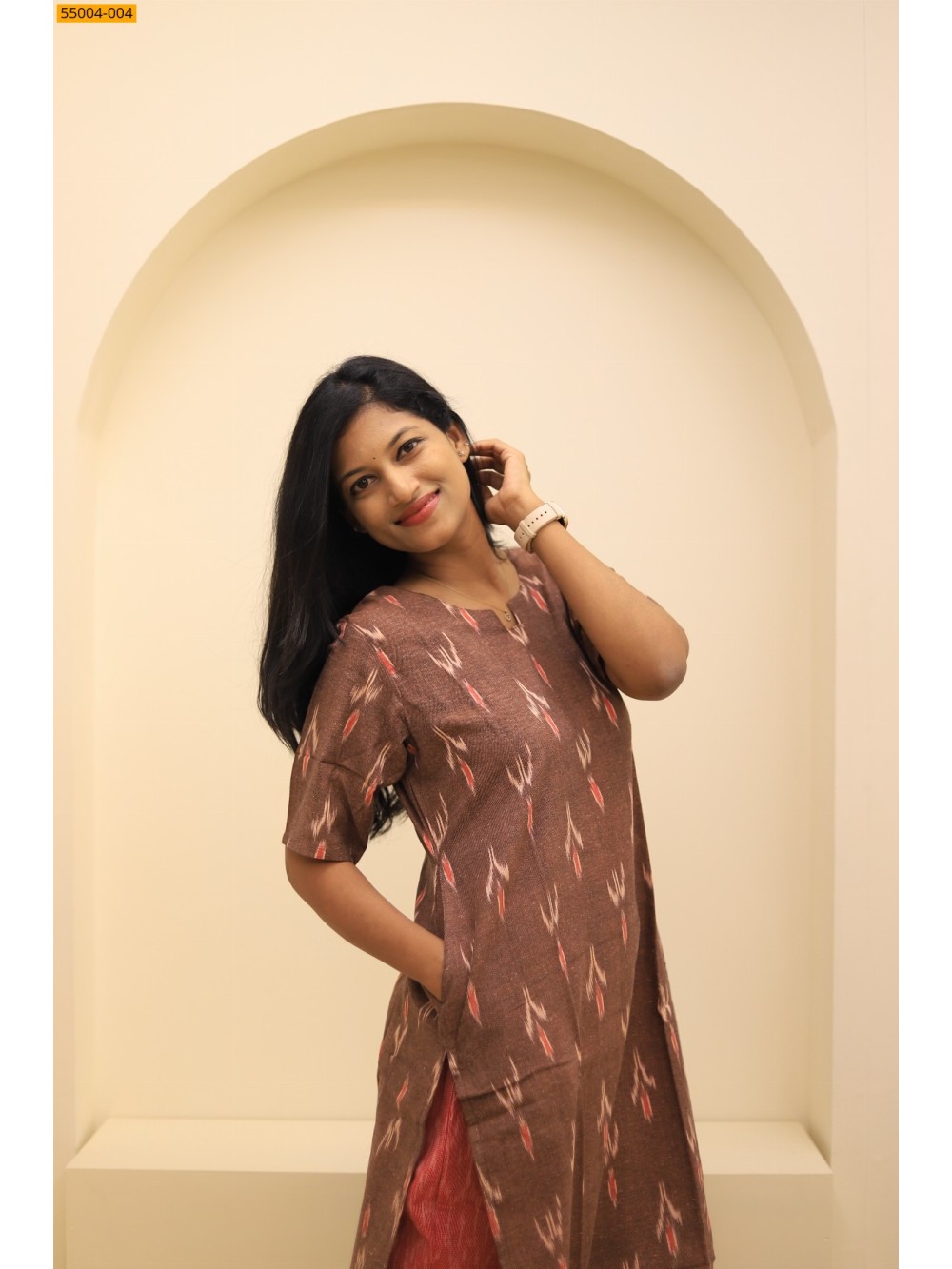 Brown Handloom Ikkat Stiched Co-ord Set Brown Handloom Ikkat Stiched Co-ord Set