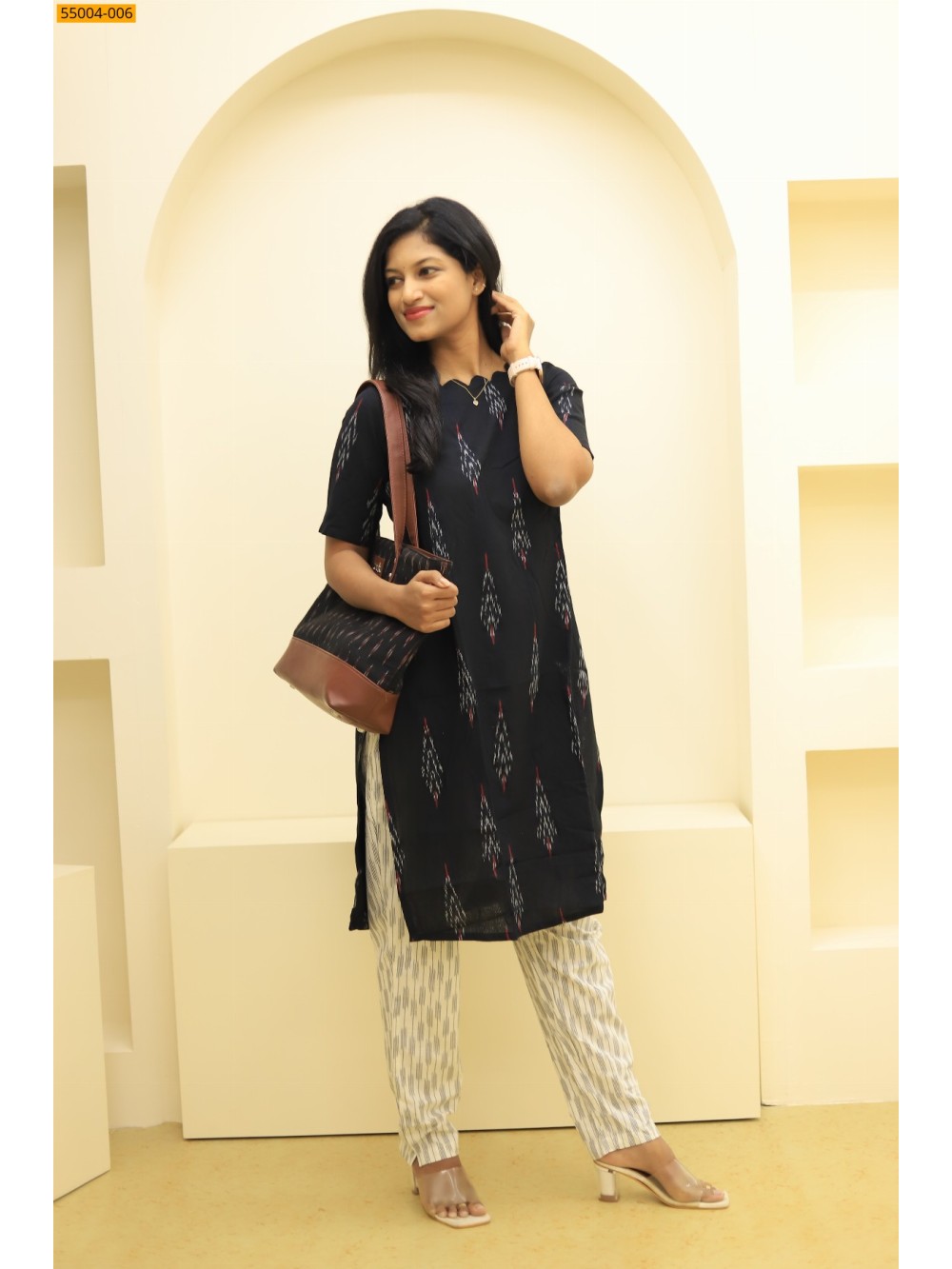 Black Handloom Ikkat Stiched Co-ord Set Black Handloom Ikkat Stiched Co-ord Set
