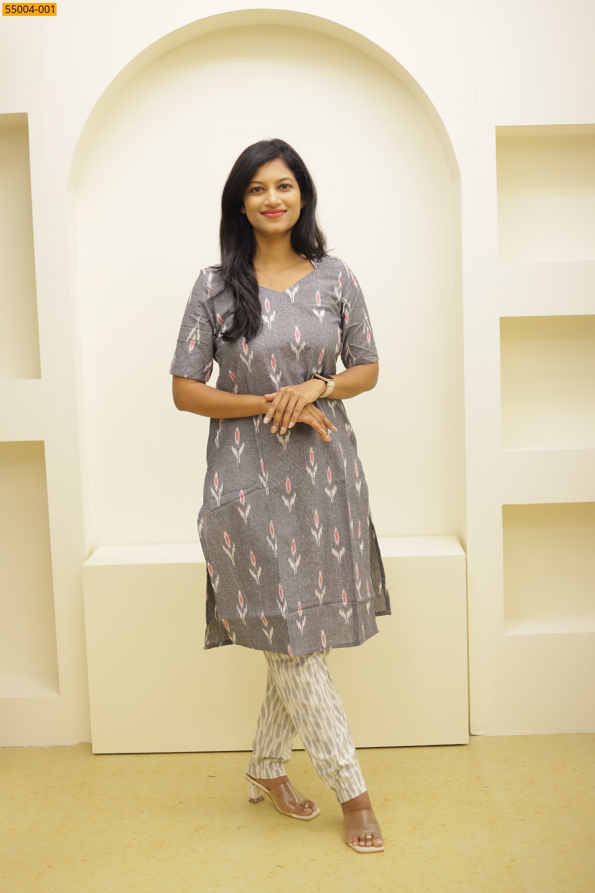 Gery Handloom Ikkat Stiched Co-ord Set