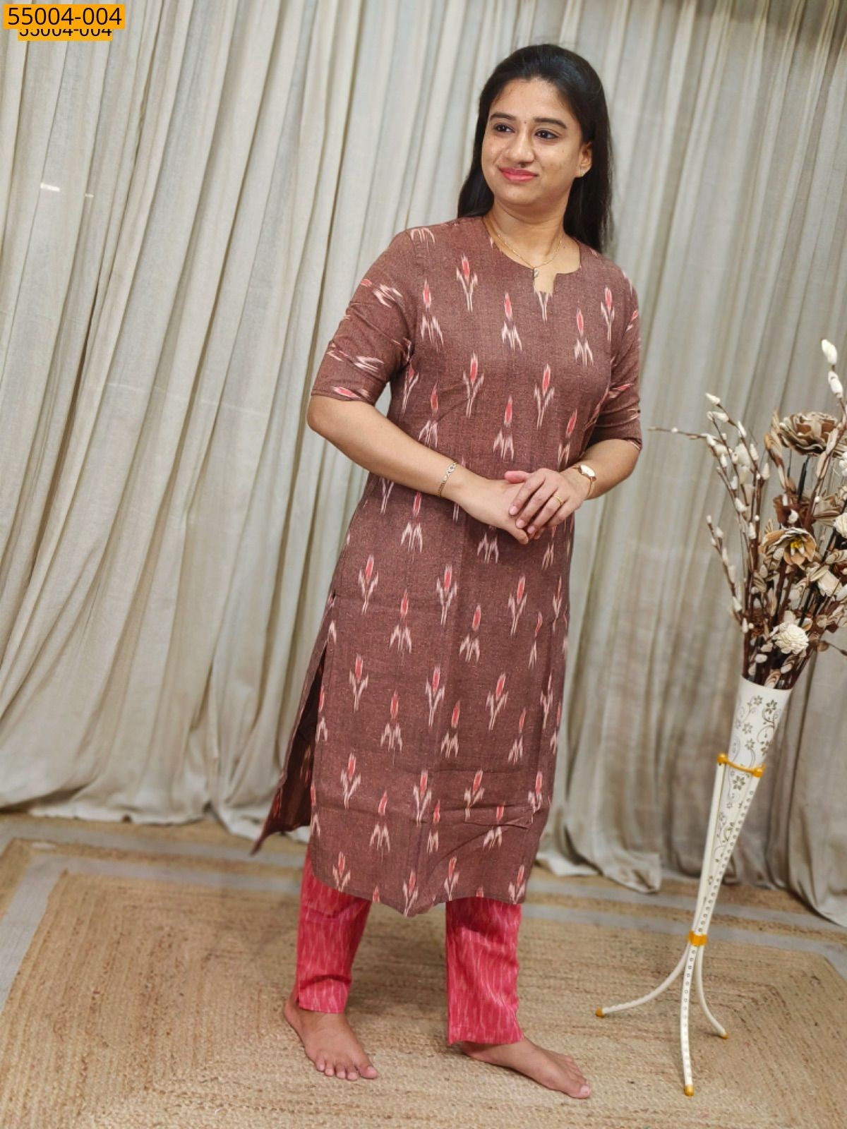Brown Handloom Ikkat Stiched Co-ord Set