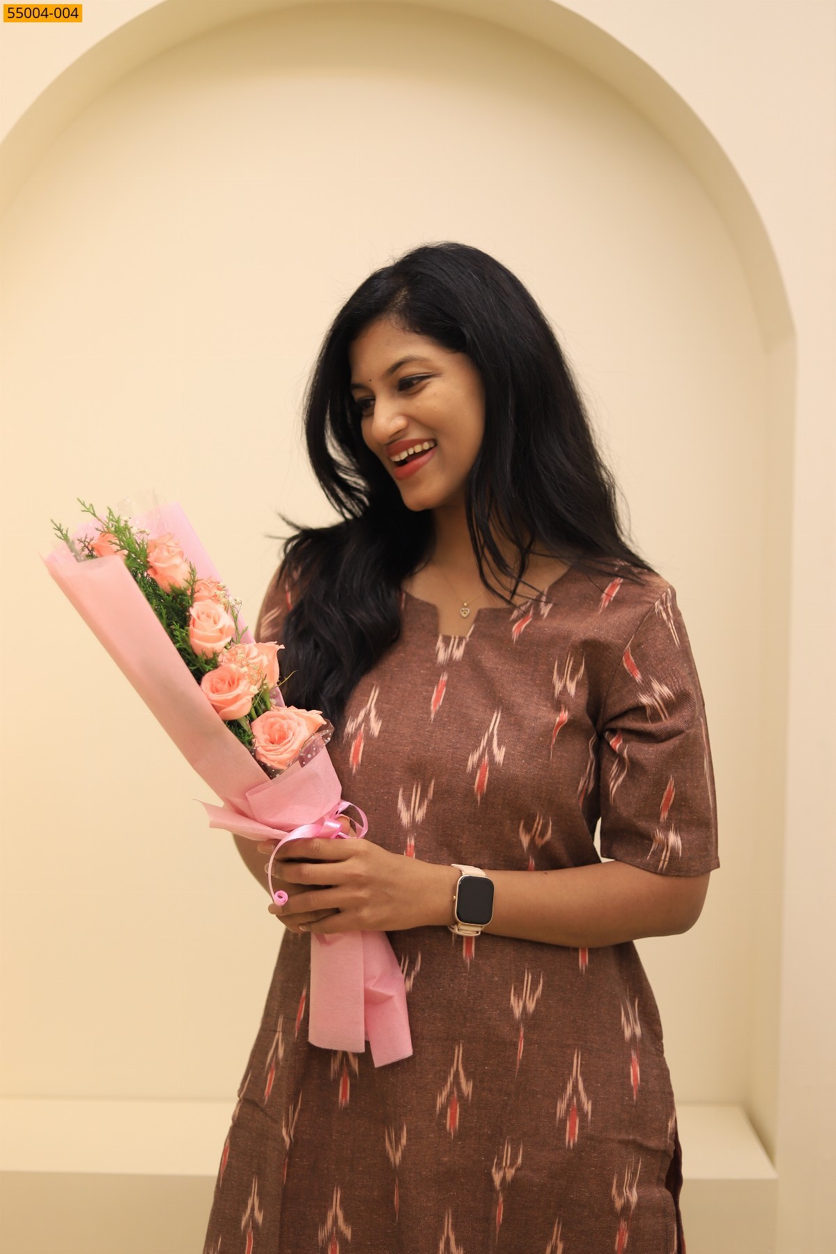 Brown Handloom Ikkat Stiched Co-ord Set