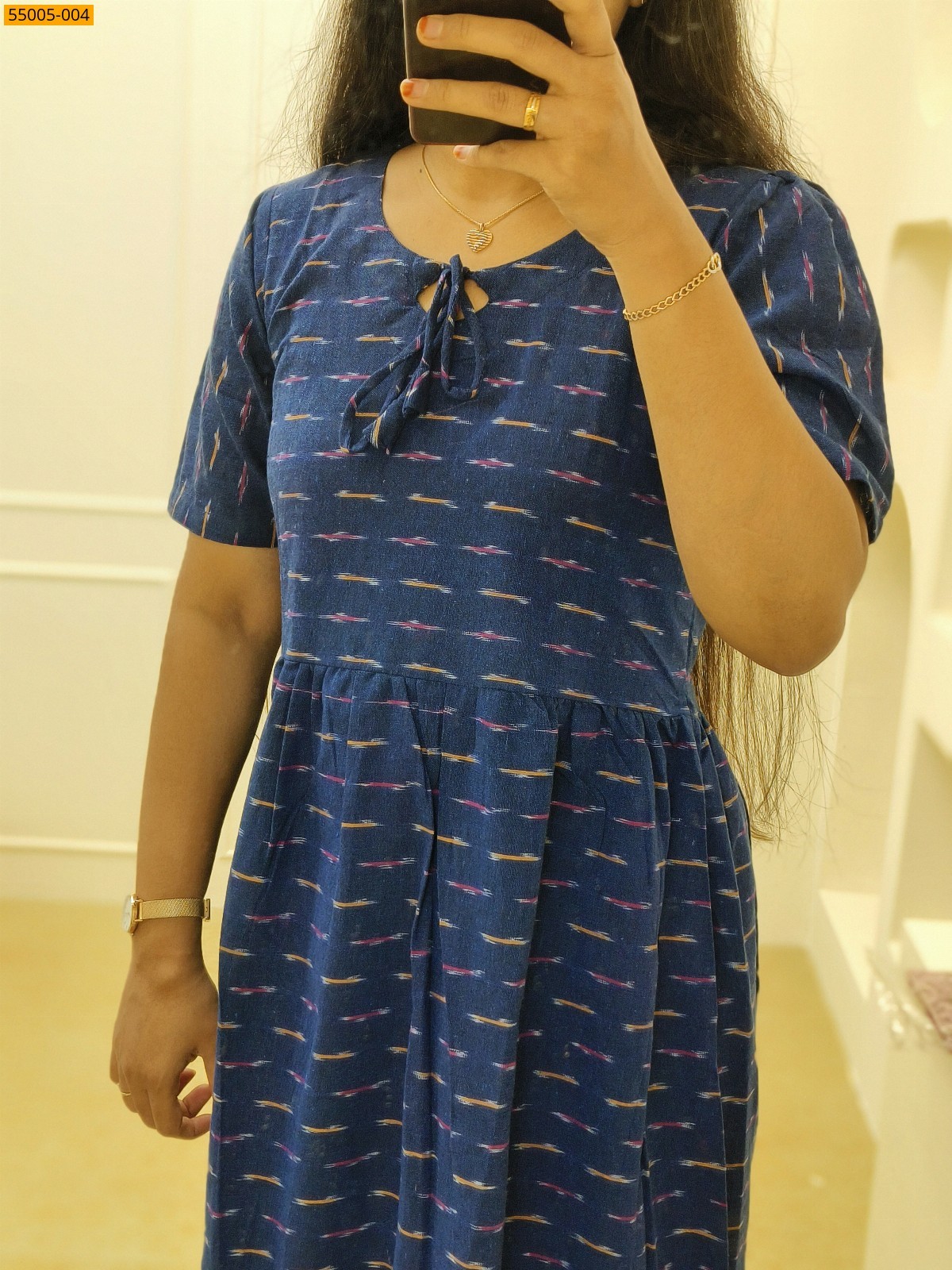 Navy Blue Ikkat Soft Pure Cotton Kurti
