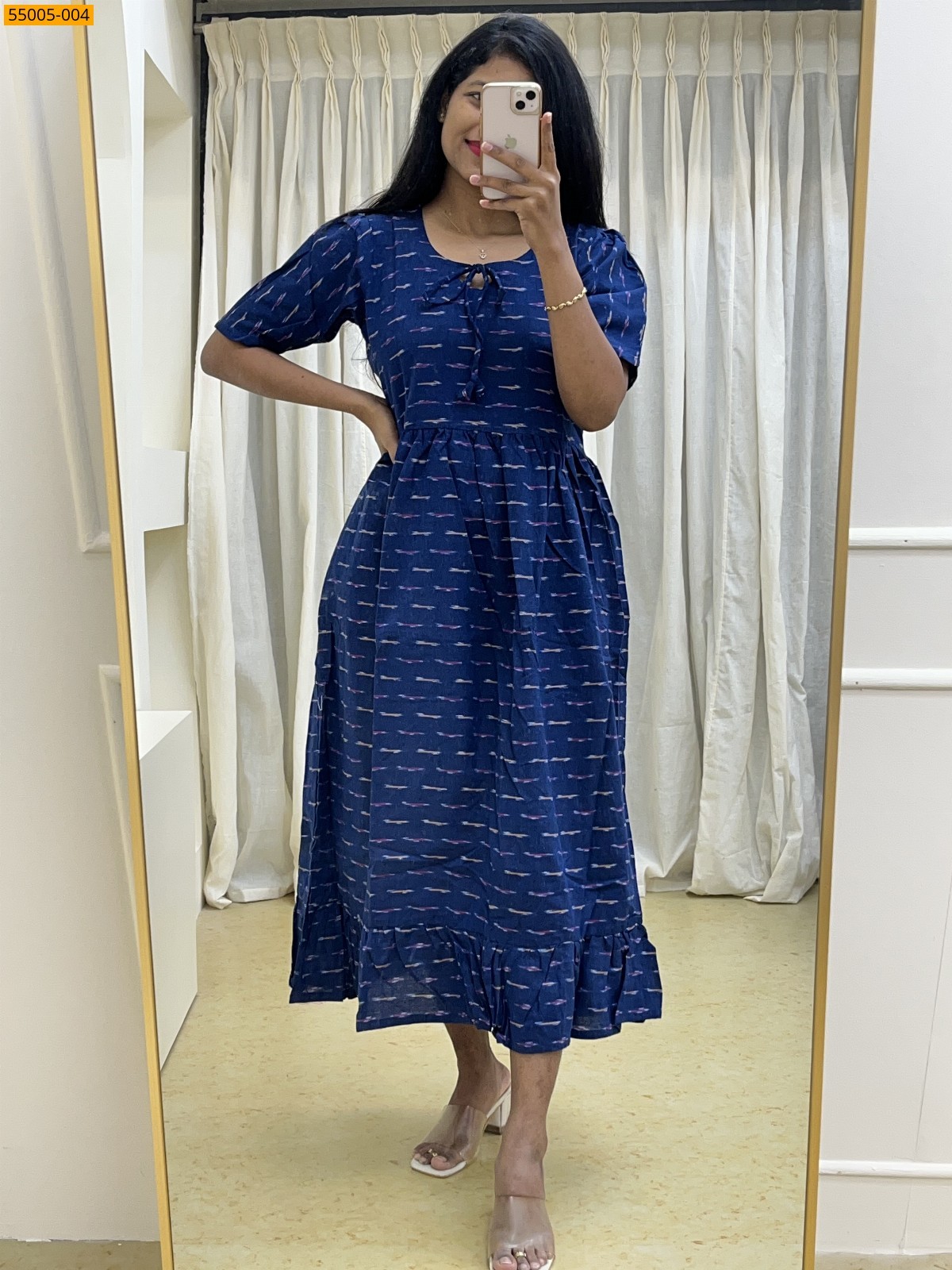 Navy Blue Ikkat Soft Pure Cotton Kurti