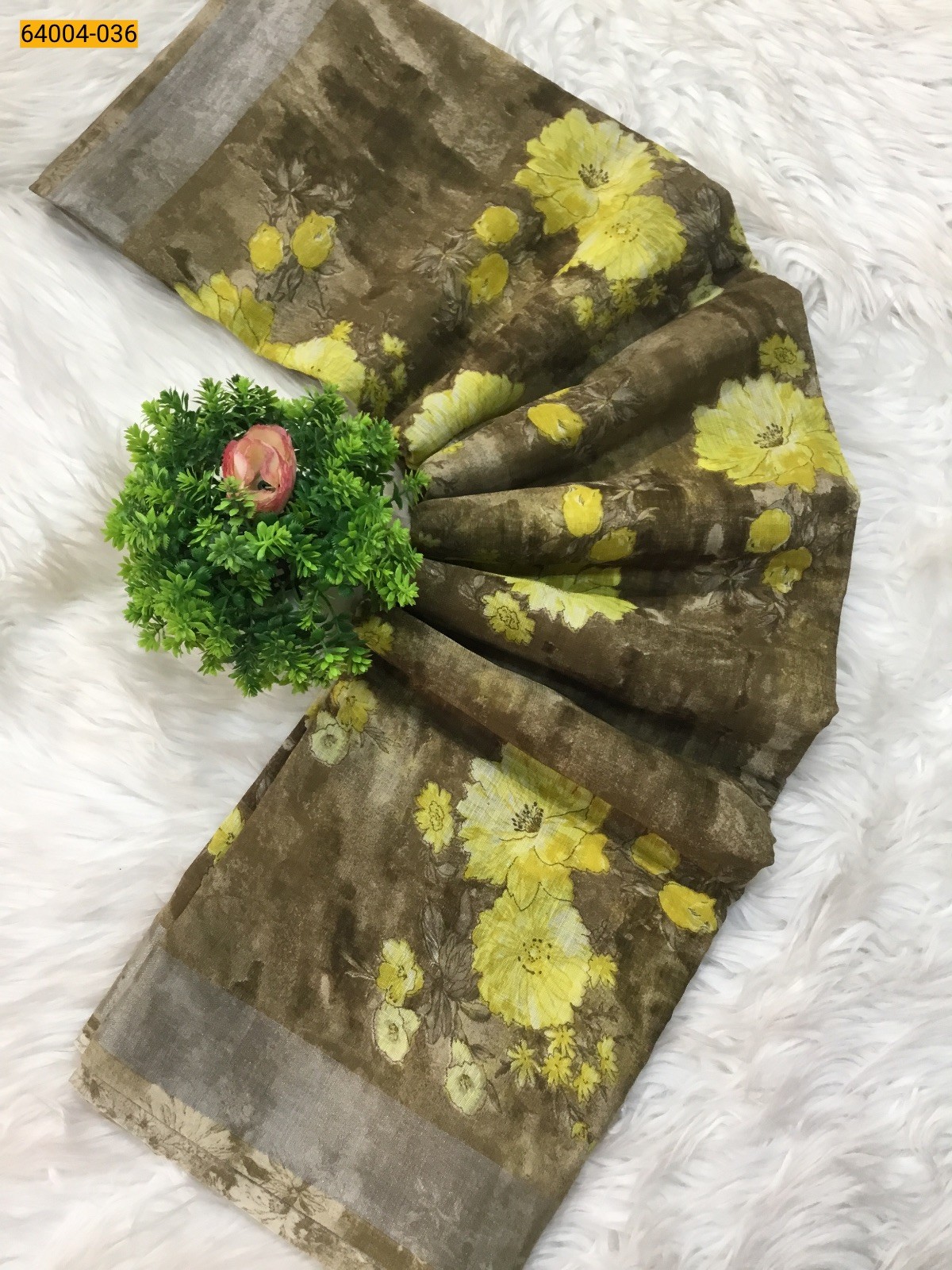 Peach Linen cotton printed sarees