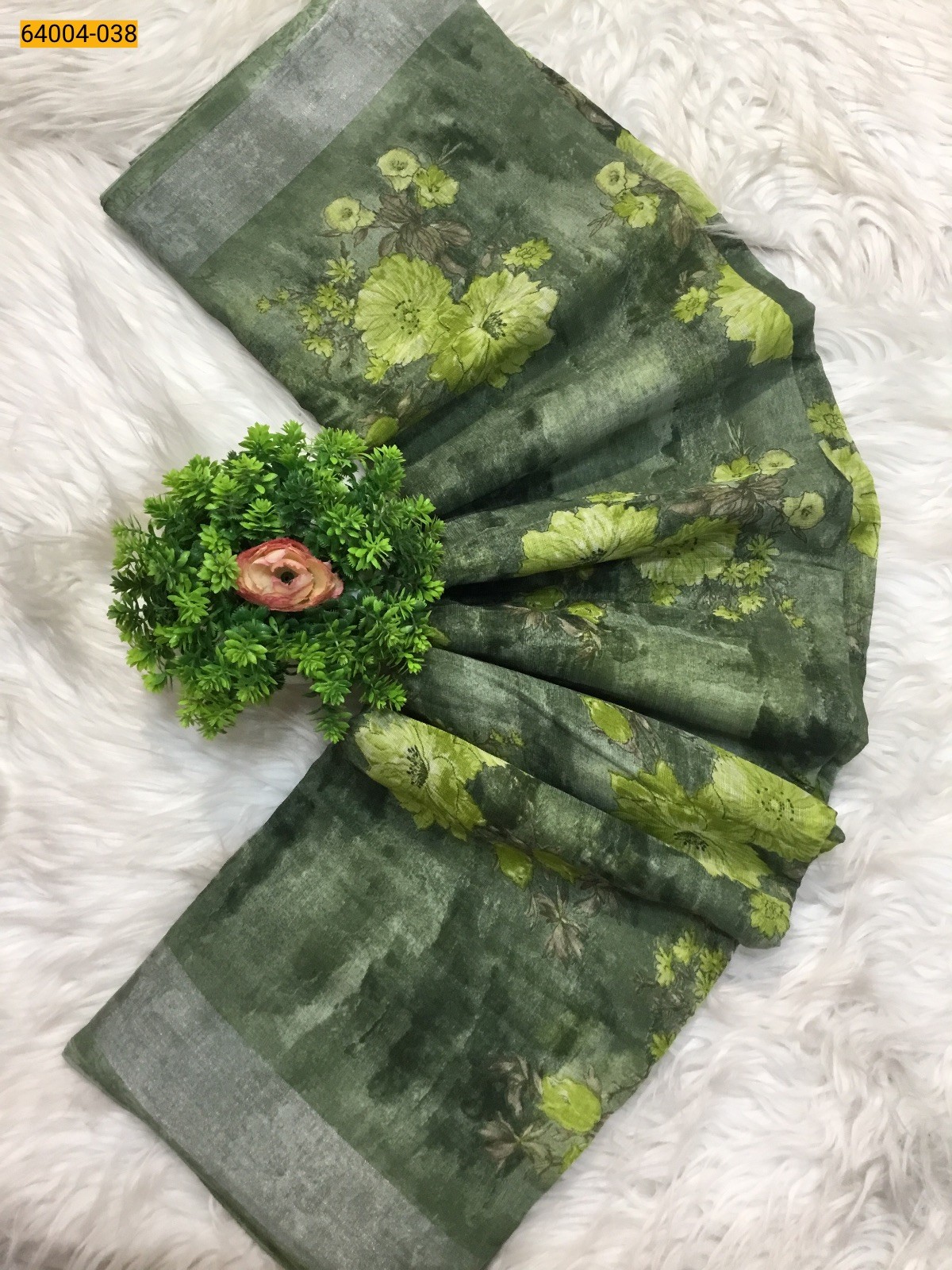 Brown with peach Linen cotton printed sarees